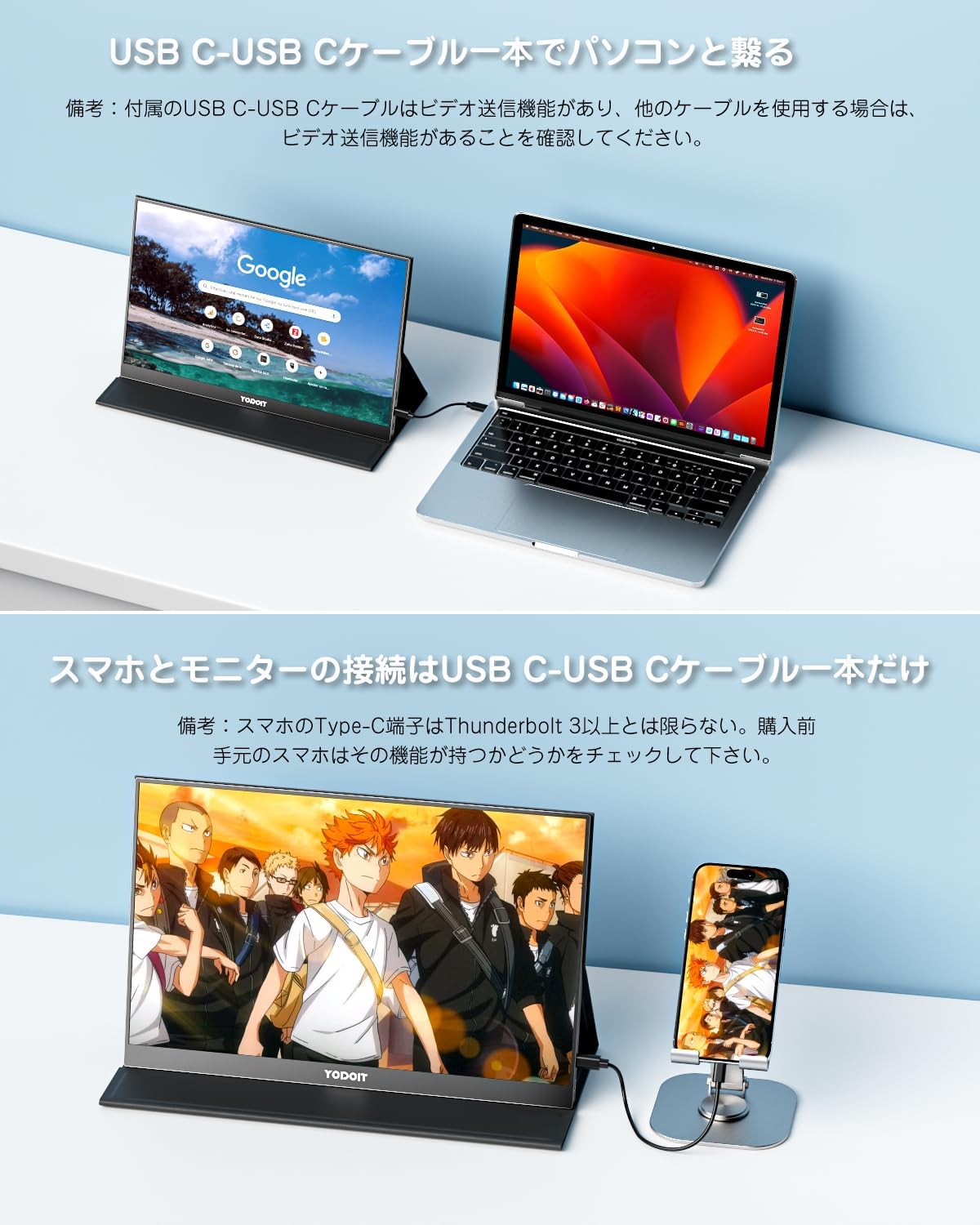 ポータブルモニター 15.6インチ 1080P FHD アルミ製 軽量 ブラック VESA対応 スピーカー内蔵 Type-C/mini HDMI接続