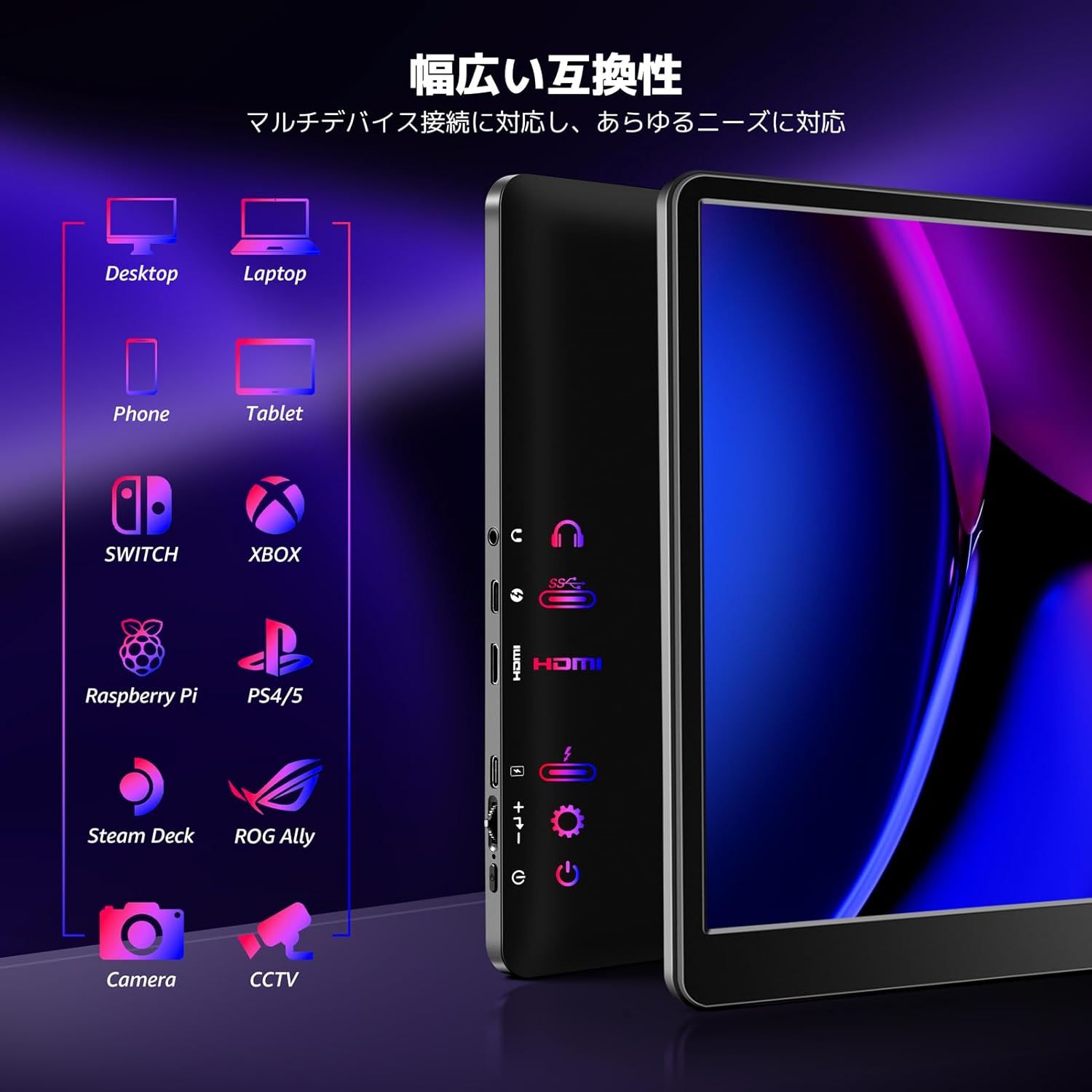 自立型15.6インチモバイルモニター FHD 1920x1080 IPSパネル USB-C対応 軽量薄型