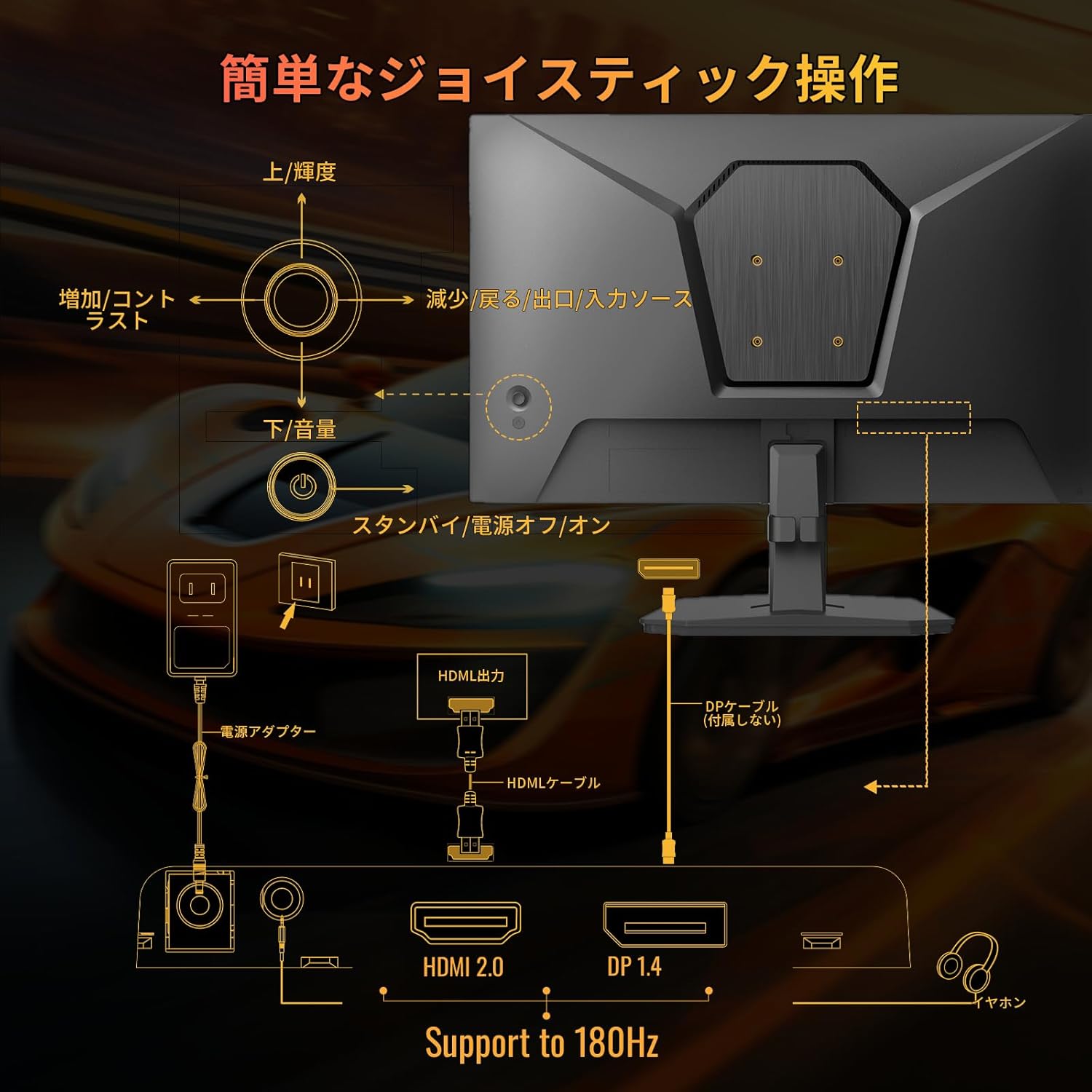 Minifire 24インチ ゲーミングモニター 180Hz FHD HDR10 内蔵スピーカー VESA対応 DP1.4 HDMIケーブル付属