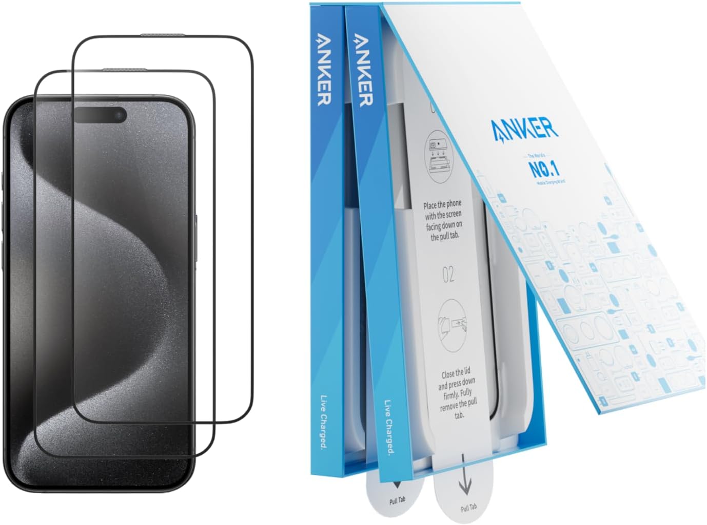 iPhone 16用 Anker HDガラスフィルム 2枚セット 防指紋・自動吸着・硬度9H