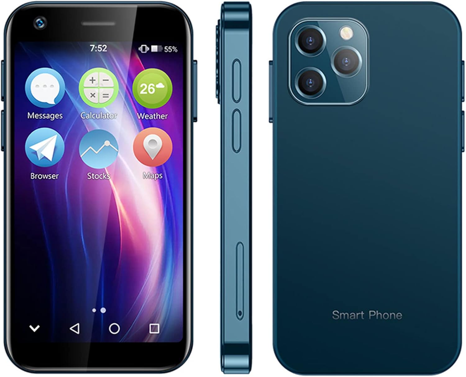 XS12 PRO スーパーミニ 4G LTE スマートフォン 青 3.0インチ ディスプレイ 64GB ROM 8コア Android 10.0