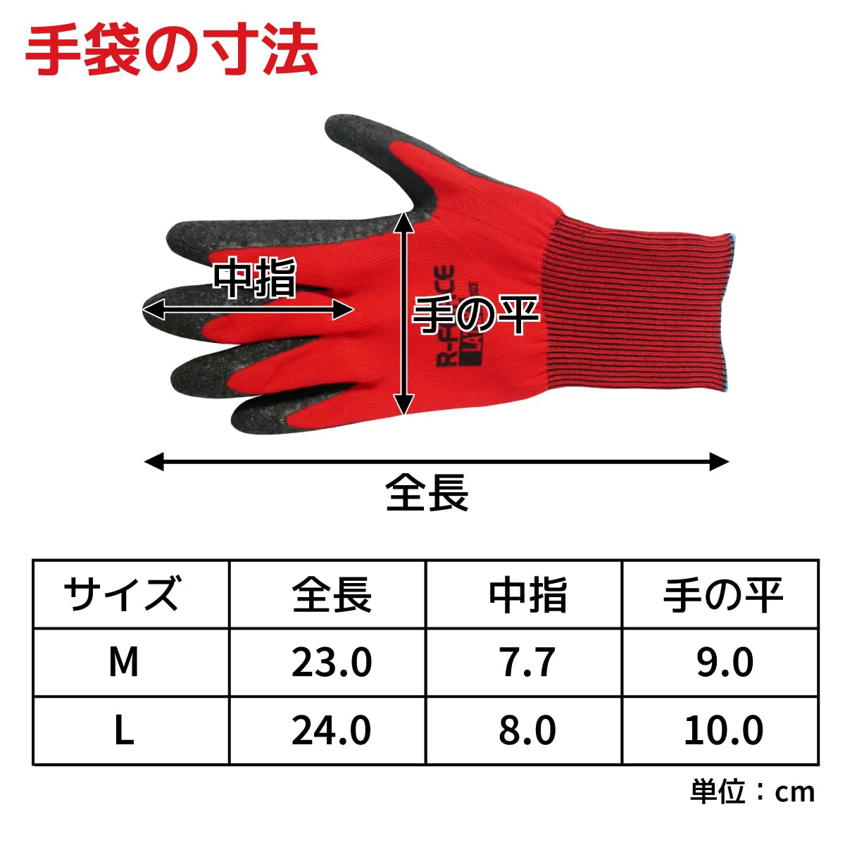 アールフォース 天然ゴム背抜き手袋 レッド Mサイズ