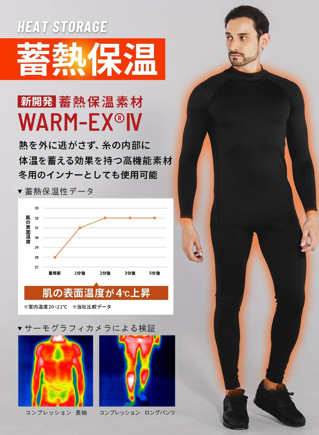 スポーツインナー メンズ 長袖クルーネック 蓄熱保温 吸汗速乾 UVカット 秋冬用