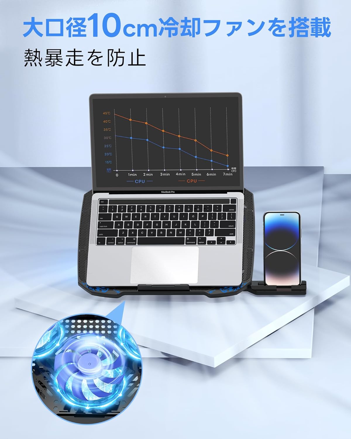 ノートパソコン用 強力冷却ファン搭載冷却パッド 5段階調整 静音 USB給電 15.6インチ対応 ブラック