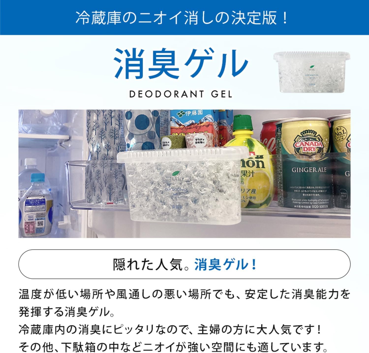 無香料消臭ゲル (160g) - 冷蔵庫・ゴミ箱・靴箱用消臭剤