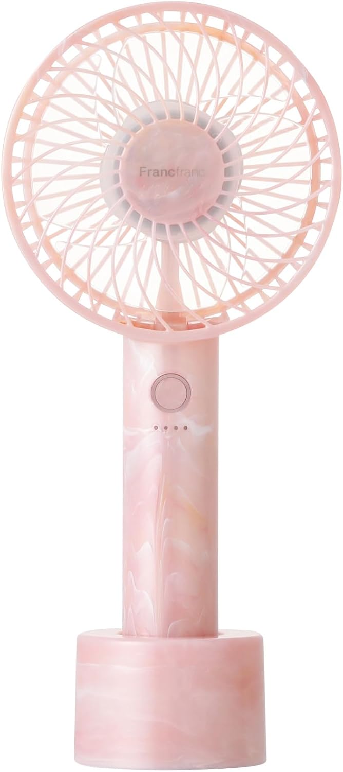 フランフラン ハンディファン シア―マーブル ピンク 充電式・5段階風量調整 USB Type-C対応