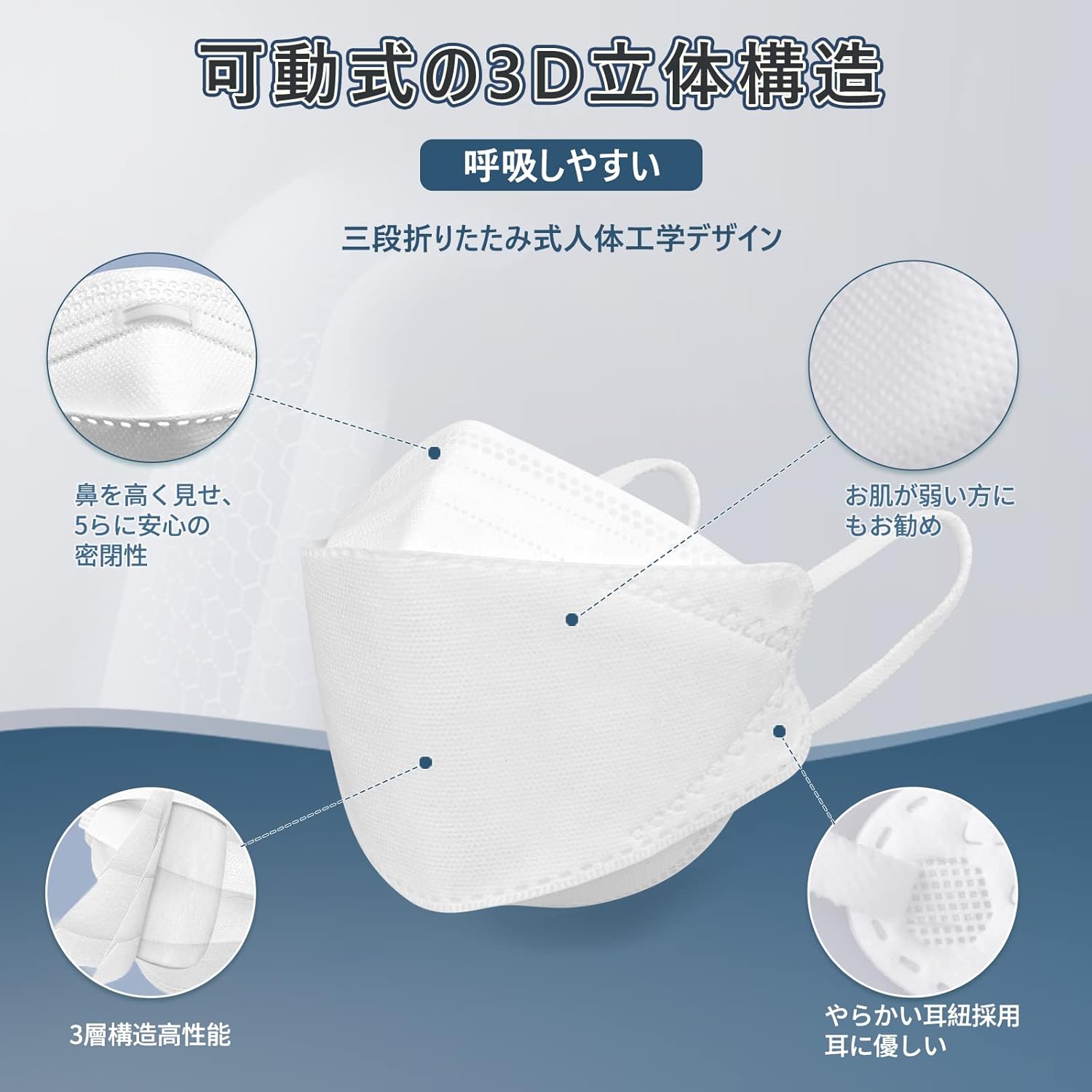 大きめサイズ 3D立体マスク メンズ用 不織布 個包装30枚 耳が痛くならない 通気性良好 【日本カケンテスト認証済】