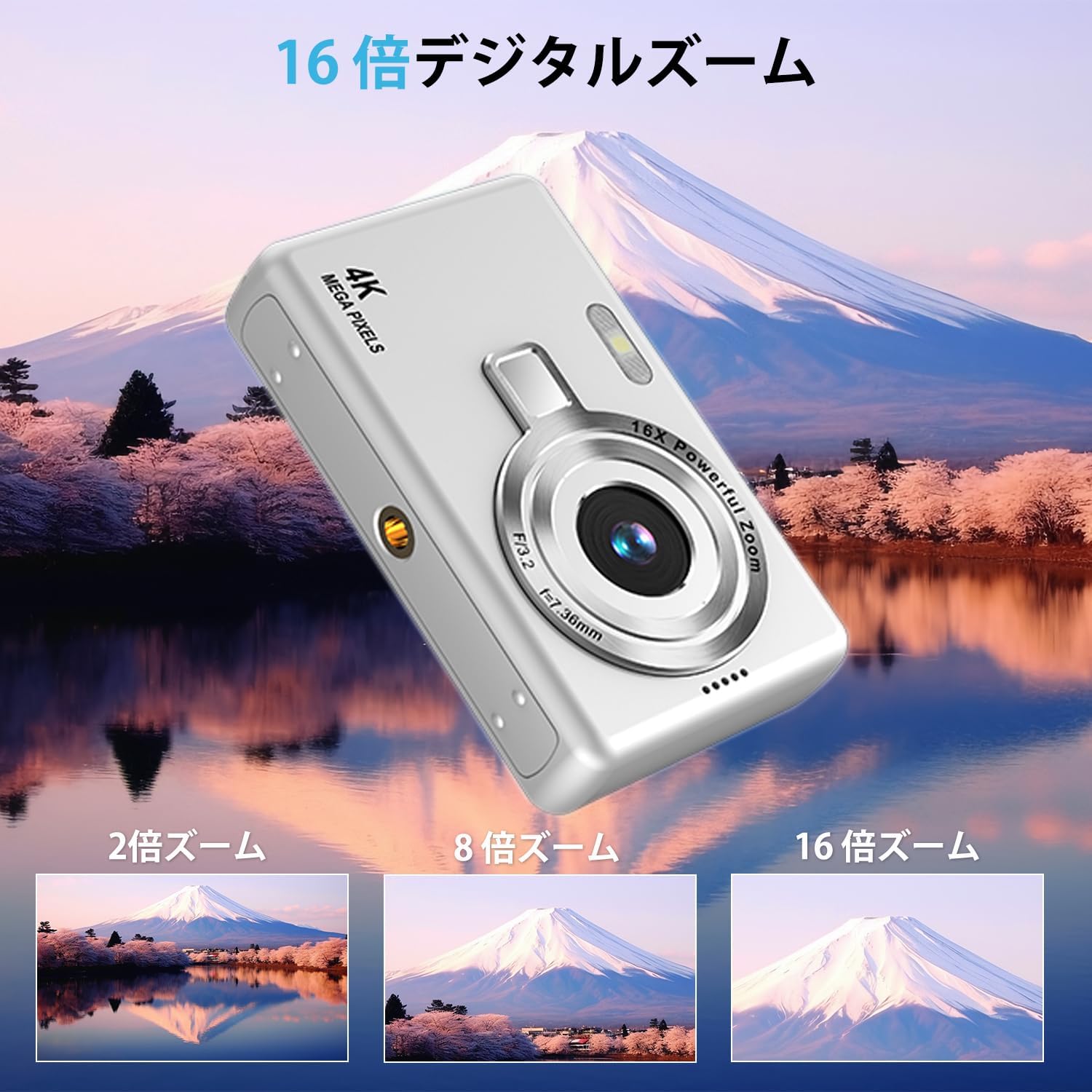 4K動画撮影対応 5000万画素コンパクトデジタルカメラ 32GB Micro SDカード付き 充電式バッテリー 初心者・学生向け
