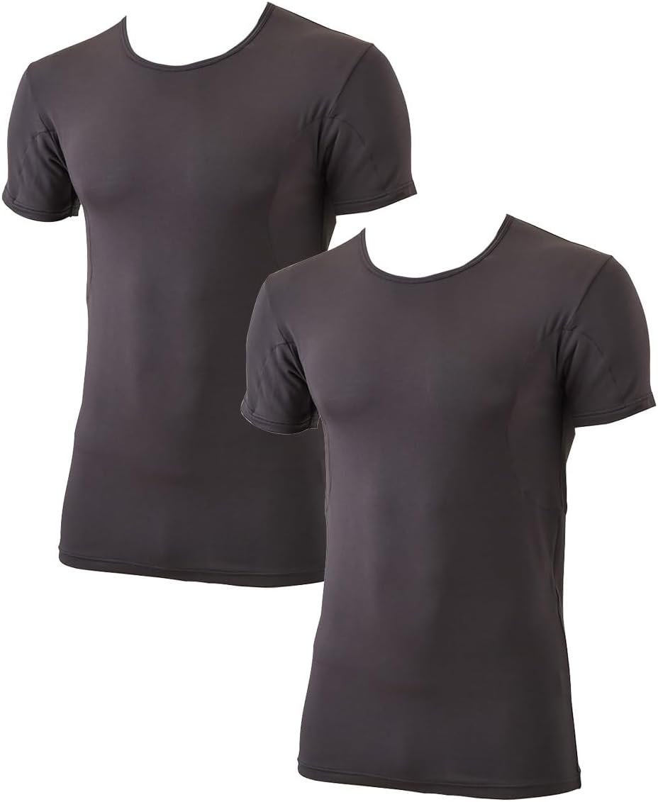 汗取りパッド付きクルーネック半袖インナー2枚組(メンズ・吸汗速乾・抗菌防臭・UVカット)