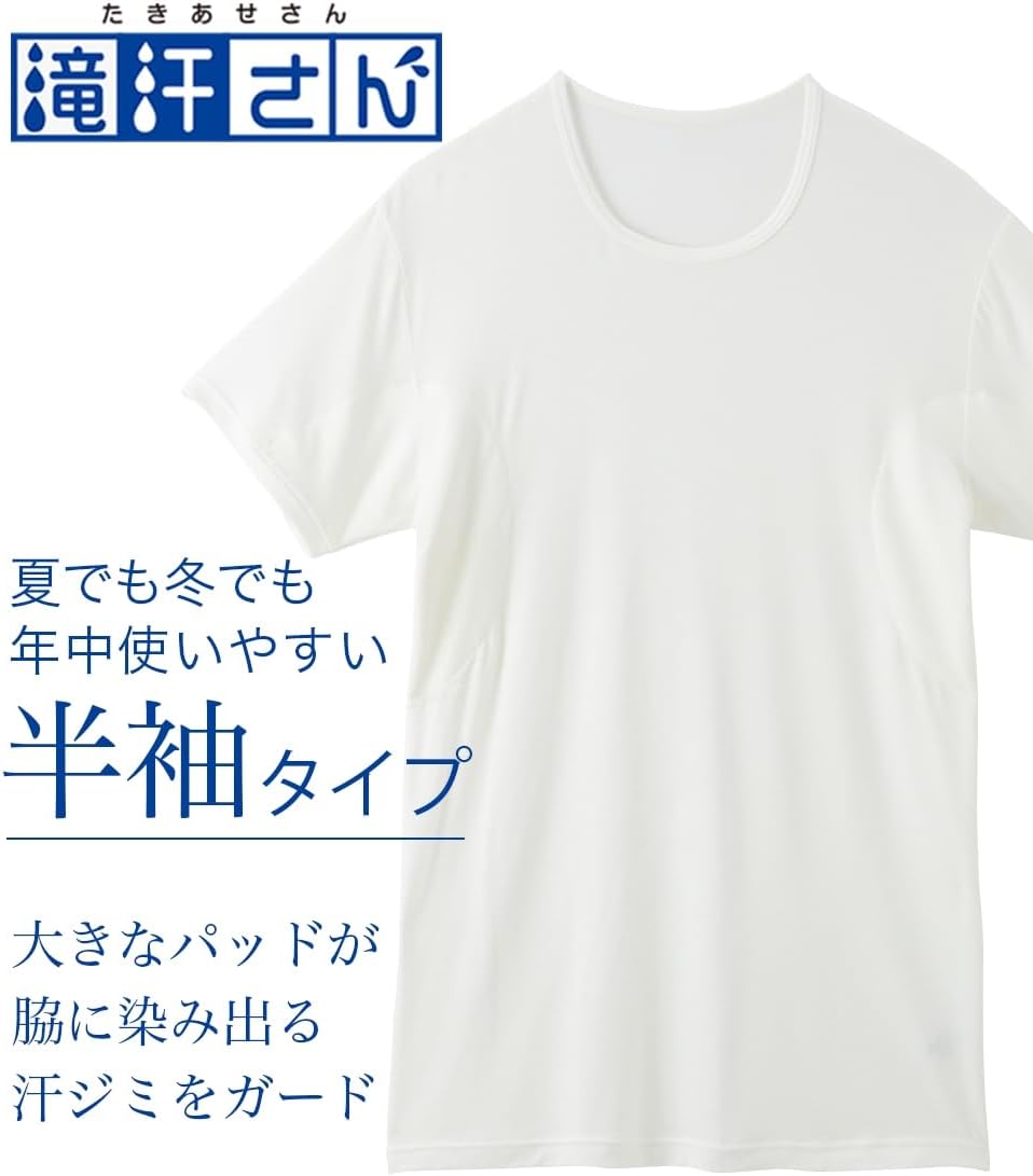 汗取りパッド付きクルーネック半袖インナー2枚組(メンズ・吸汗速乾・抗菌防臭・UVカット)