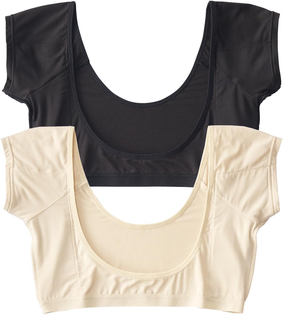 汗取りパッド付きフレンチ袖ボレロ2枚組 - 吸汗速乾・抗菌防臭・UVカット