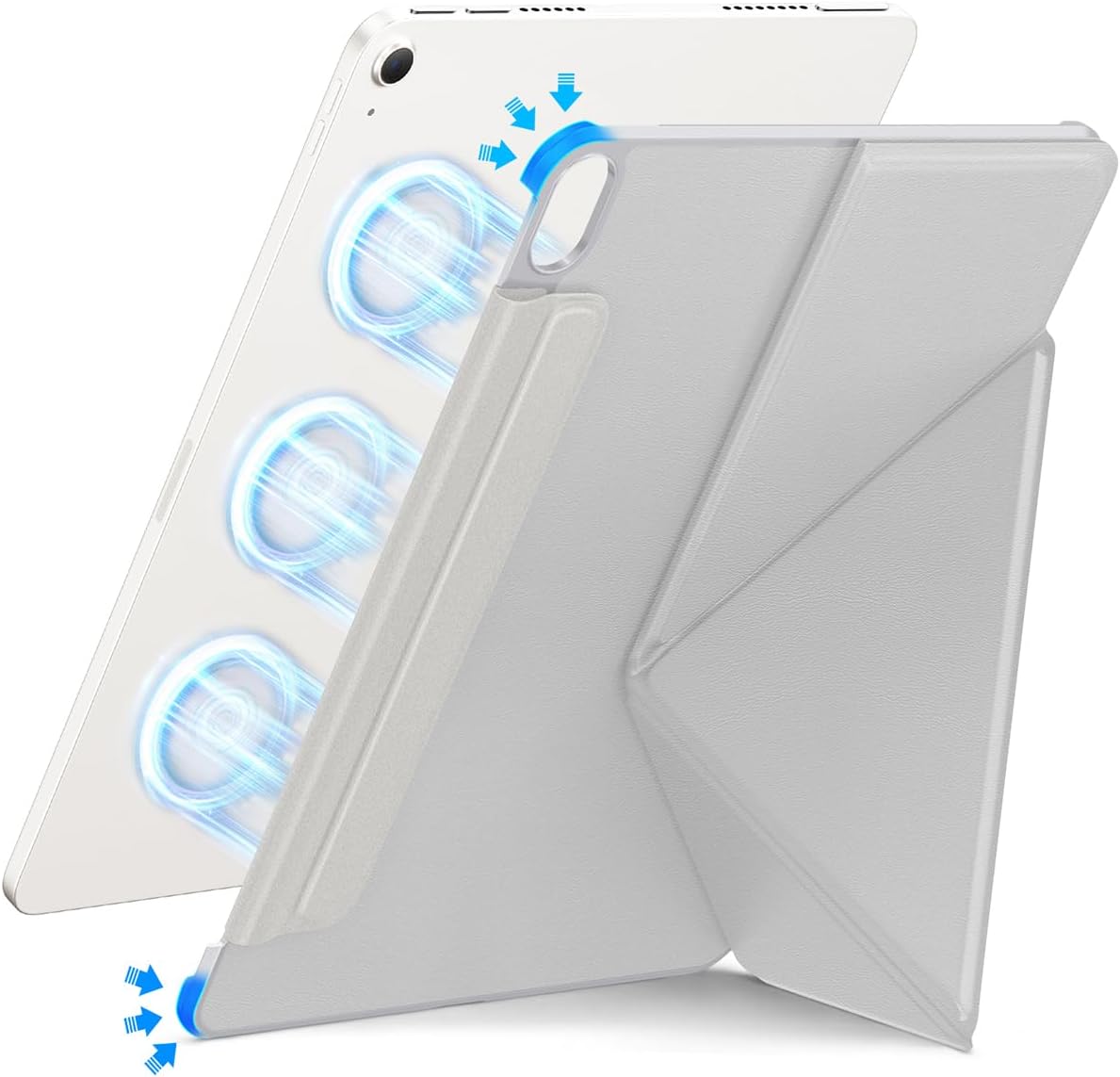 iPad mini 7 ケース（2024年モデル）- 磁気吸着・超薄型・軽量・耐衝撃・オートスリープ対応 (ライトグレー)
