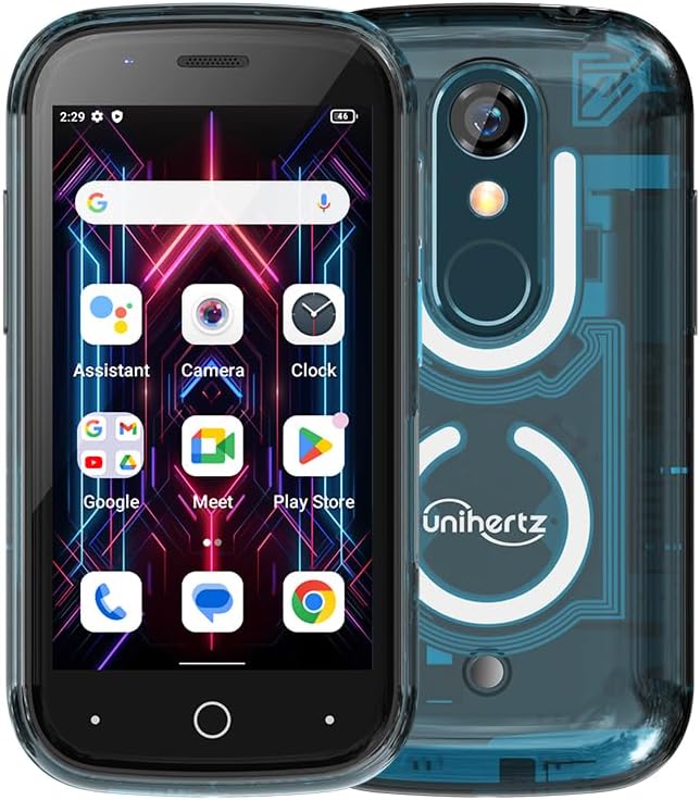 透明デザインのUnihertz Jelly Star Android 13スマートフォン（青色、LEDライト、NFC、OTG）