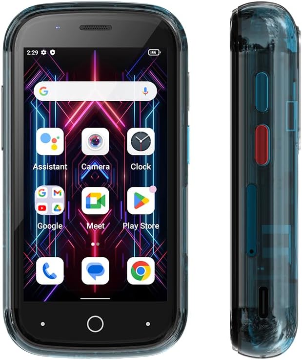 透明デザインのUnihertz Jelly Star Android 13スマートフォン（青色、LEDライト、NFC、OTG）
