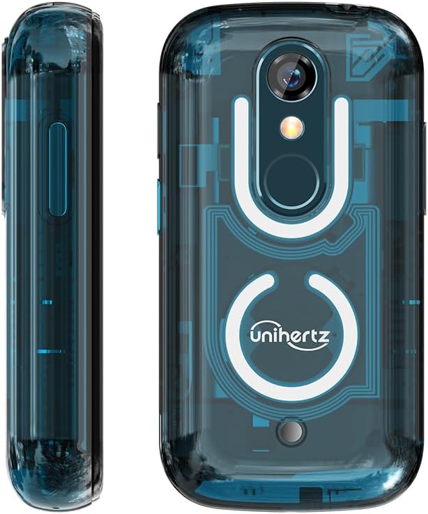 透明デザインのUnihertz Jelly Star Android 13スマートフォン（青色、LEDライト、NFC、OTG）
