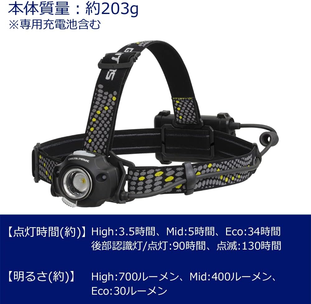 GENTOS LEDヘッドライト USB充電・電池式 防水 460/700ルーメン DPX-433D