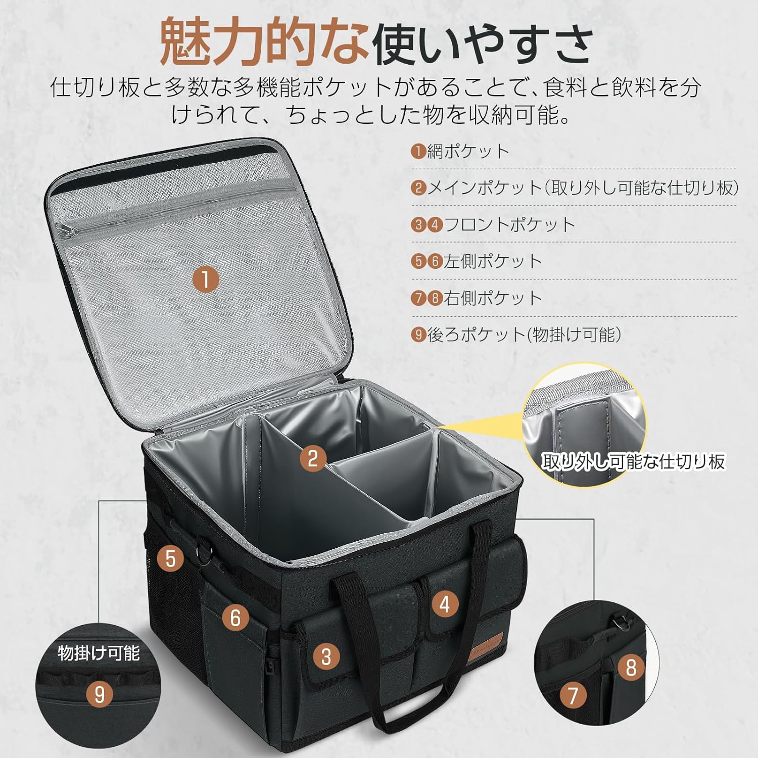 大容量40L ソフトクーラーボックス 保冷力最強 仕切り板付き 軽量 防水 キャンプ・BBQ・ピクニック対応