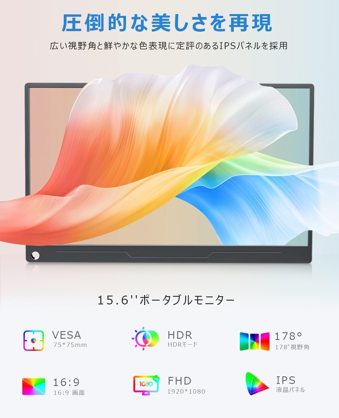ポータブルゲーミングモニター 15.6インチ FHD (1920x1080) 軽量 薄型 IPS液晶 USB Type-C/HDMI対応