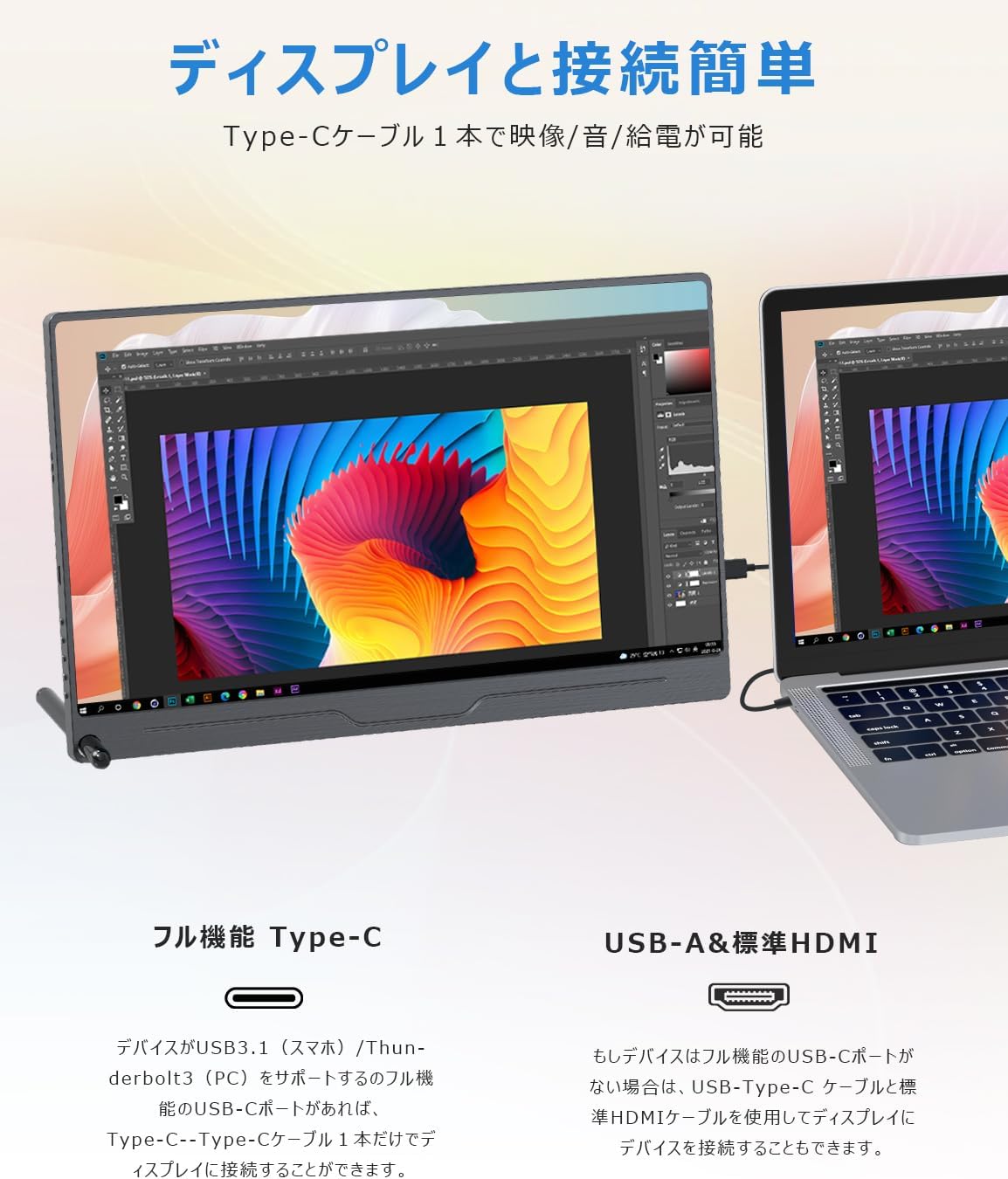 ポータブルゲーミングモニター 15.6インチ FHD (1920x1080) 軽量 薄型 IPS液晶 USB Type-C/HDMI対応