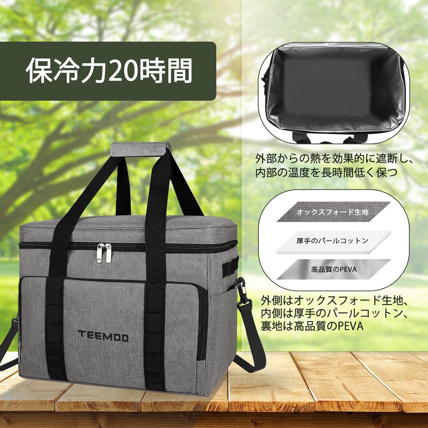 大容量18L/33L クーラーボックス 保冷バッグ 軽量 防水 キャンプ・BBQ用 グレー