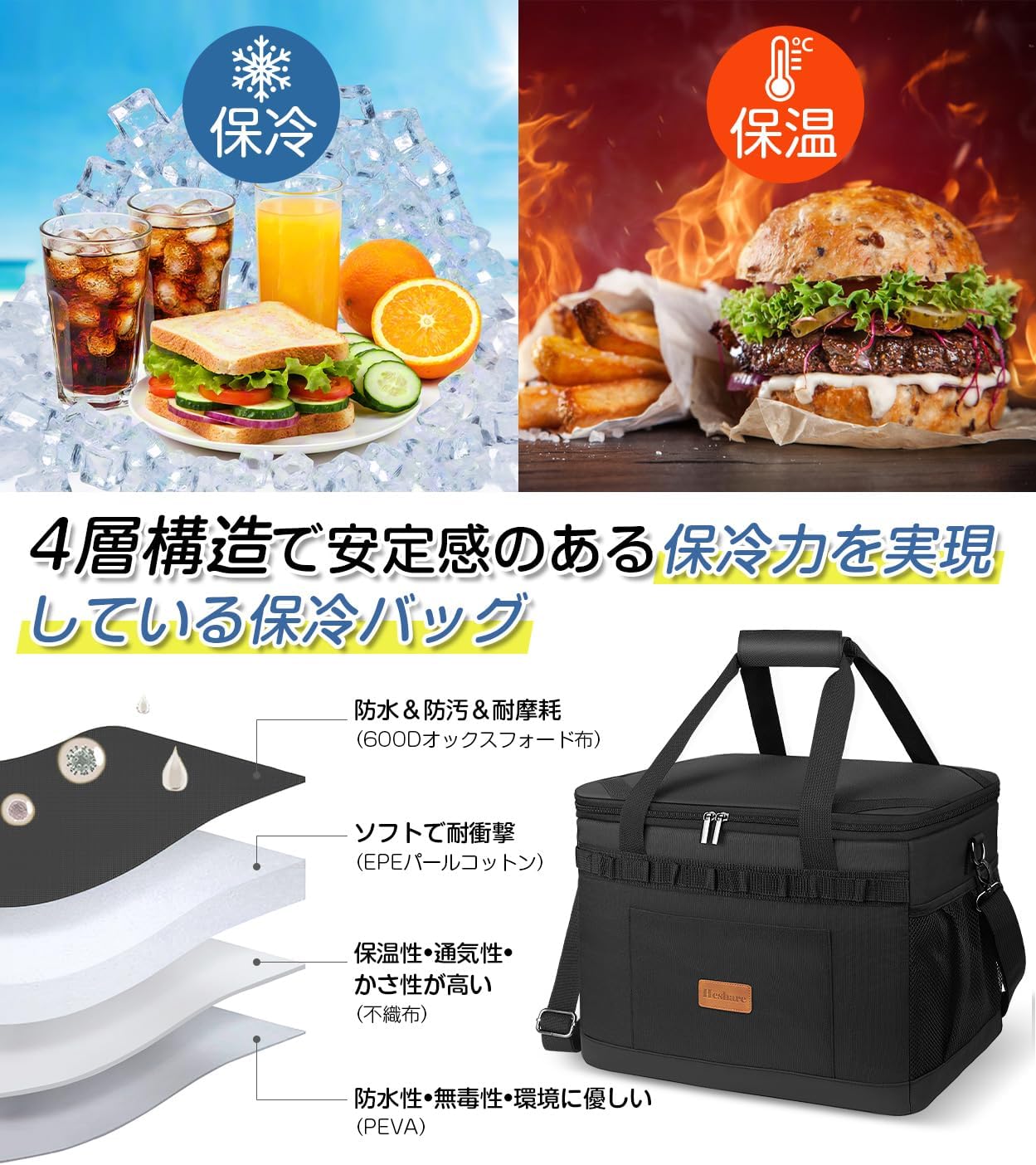 大容量防水30Lソフトクーラーボックス - アウトドア・キャンプ用保冷バッグ
