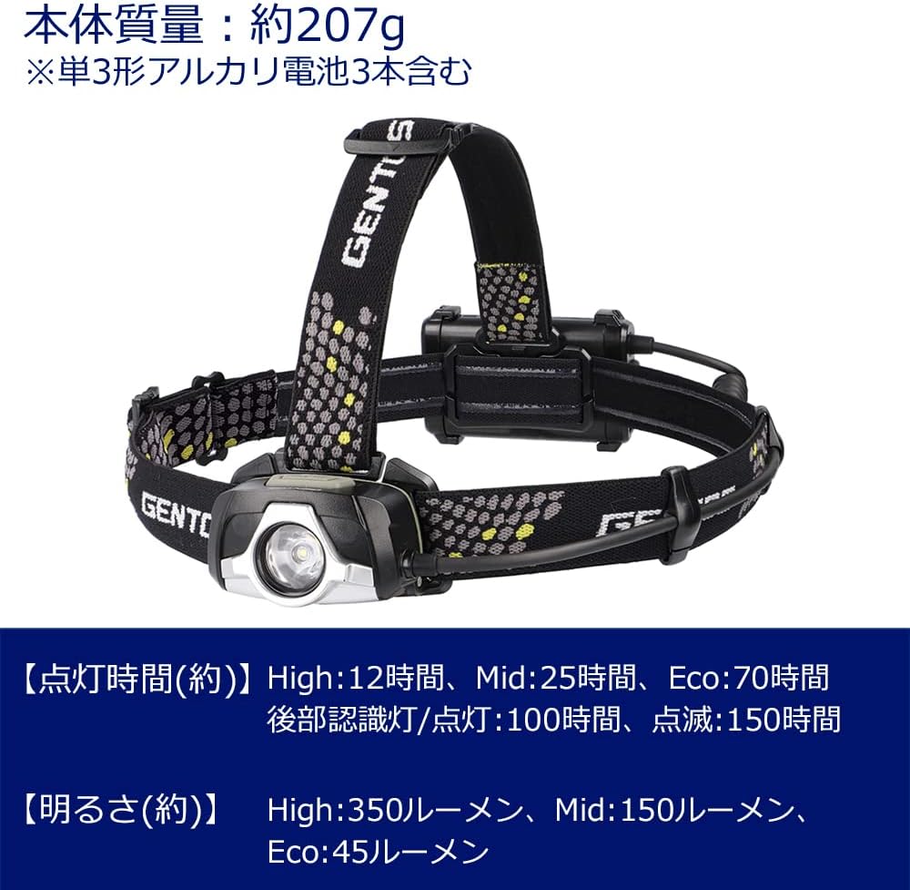 プロユース向け GENTOS(ジェントス) 350～580ルーメン LEDヘッドライト DRF-133D 単3電池式