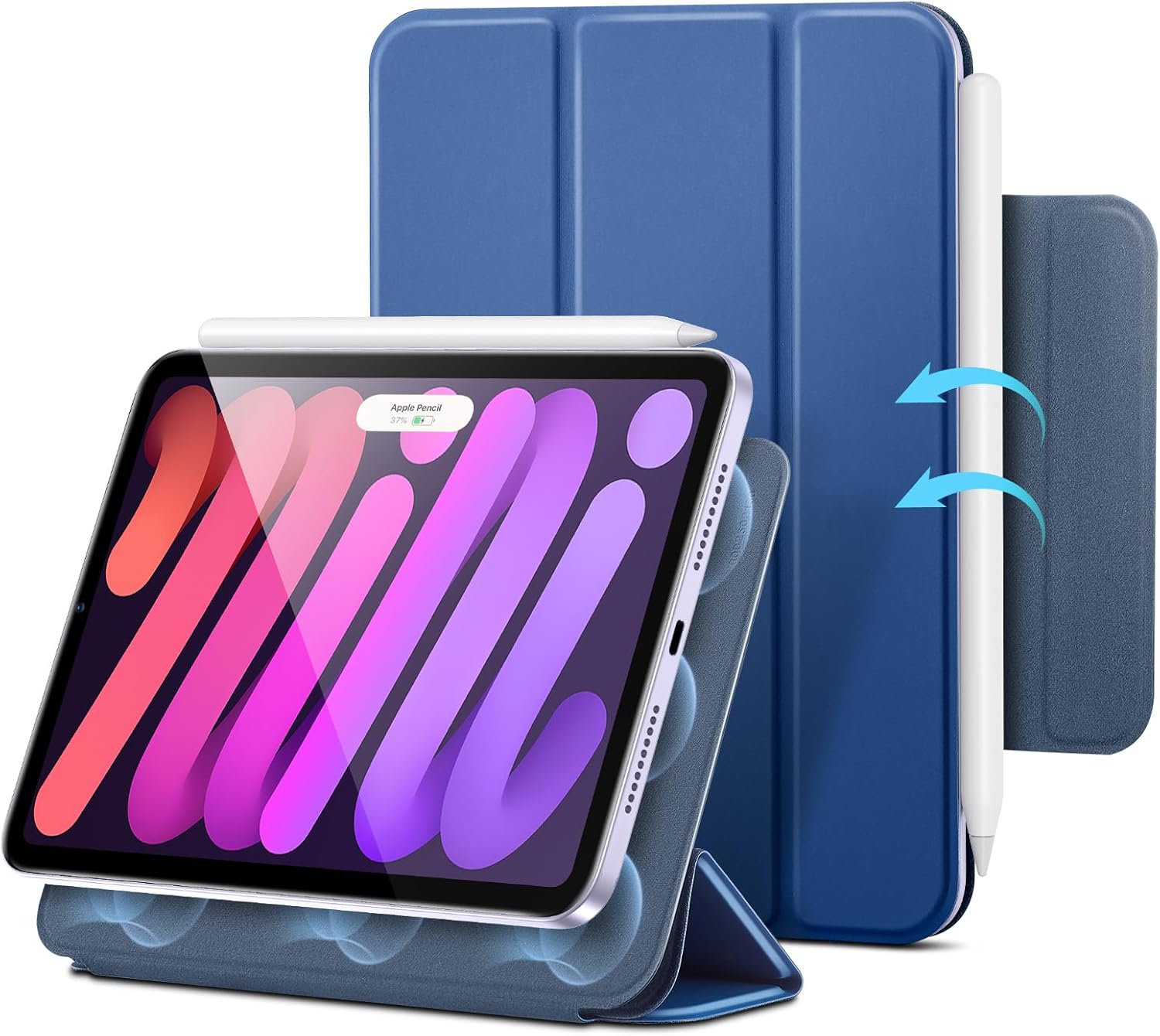iPad mini7 ケース（第7/6世代、8.3インチ）スリム三つ折りスタンド ブルー