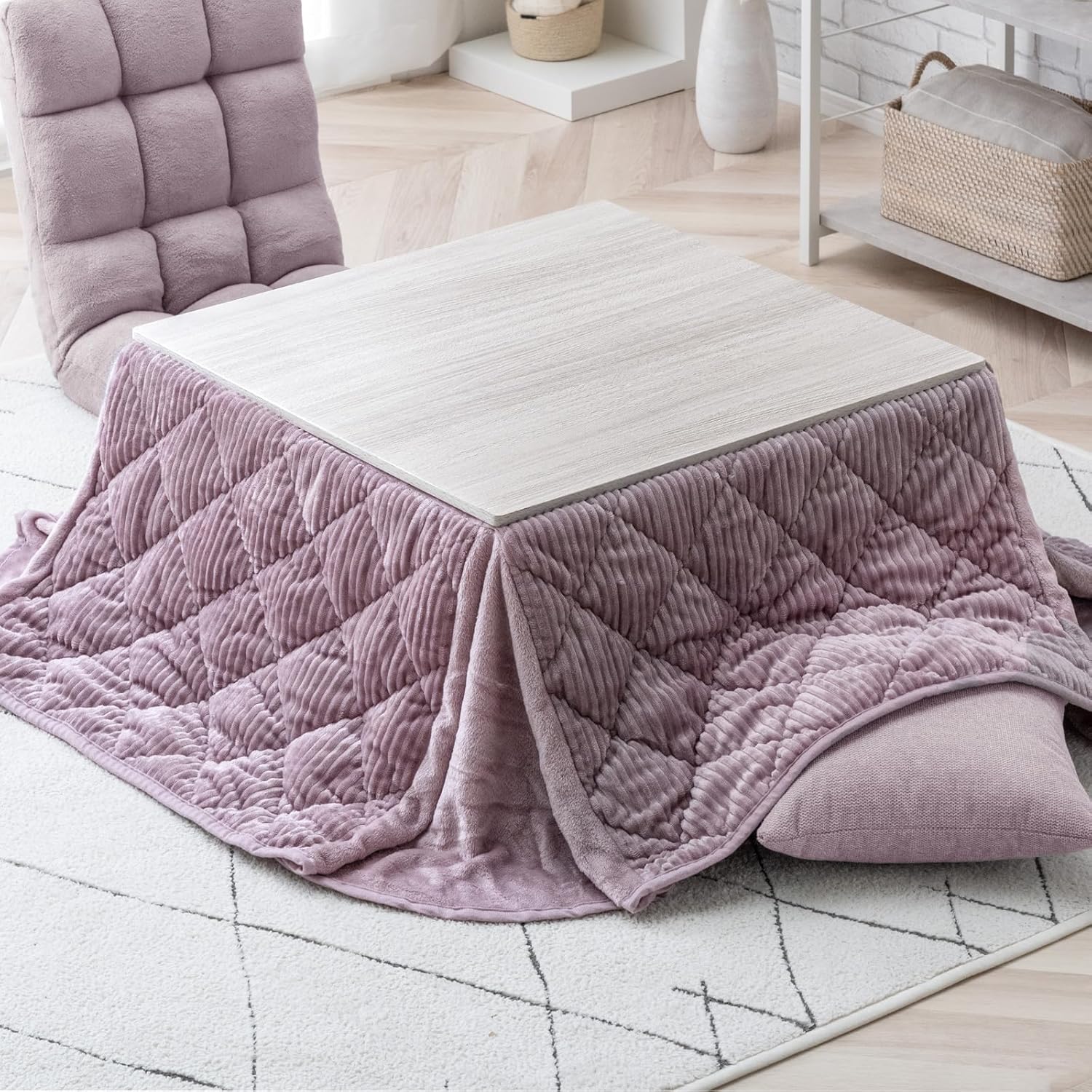 一人用 こたつ 2点セット 正方形 69×69cm コーデュロイ掛布団 ダスティピンク 省スペース