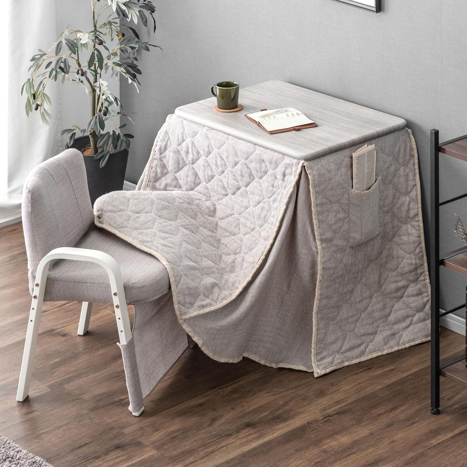 一人用ハイタイプこたつ 3点セット 幅70cm デスク高さ調整 布団付き