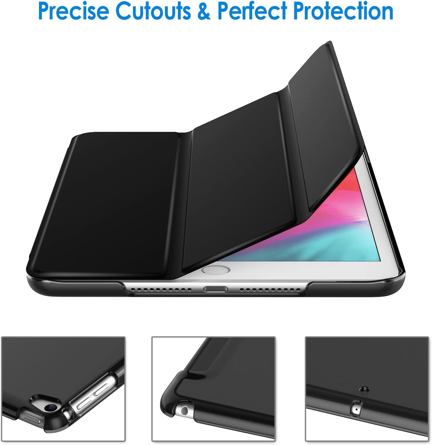 iPad Mini 5 (2019モデル) 用 三つ折スタンドケース オートスリープ機能 (ブラック)