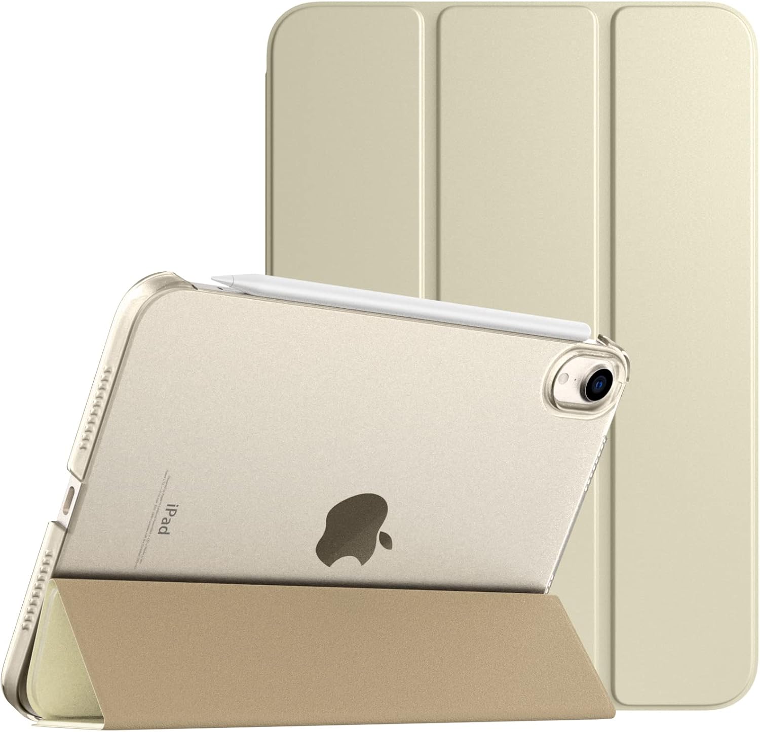 iPad Mini 7/6用半透明PC製スタンドケース｜オートスリープ機能・衝撃吸収・薄型シャンパンゴールド