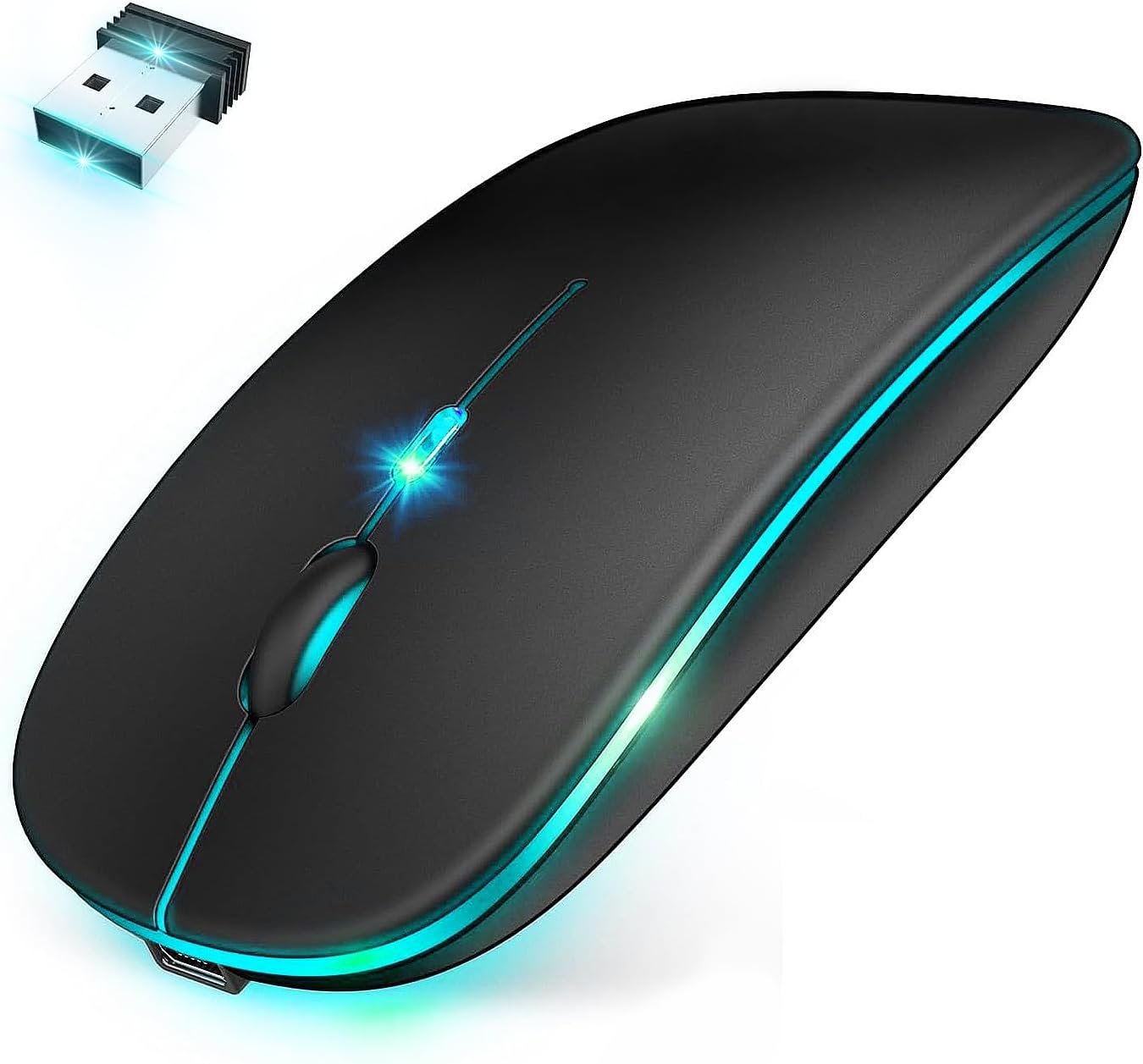 超薄型ワイヤレスマウス Type-C充電式 静音 3段階DPI切替 7色ライト付き 小型 高精度【省エネ・瞬時接続】