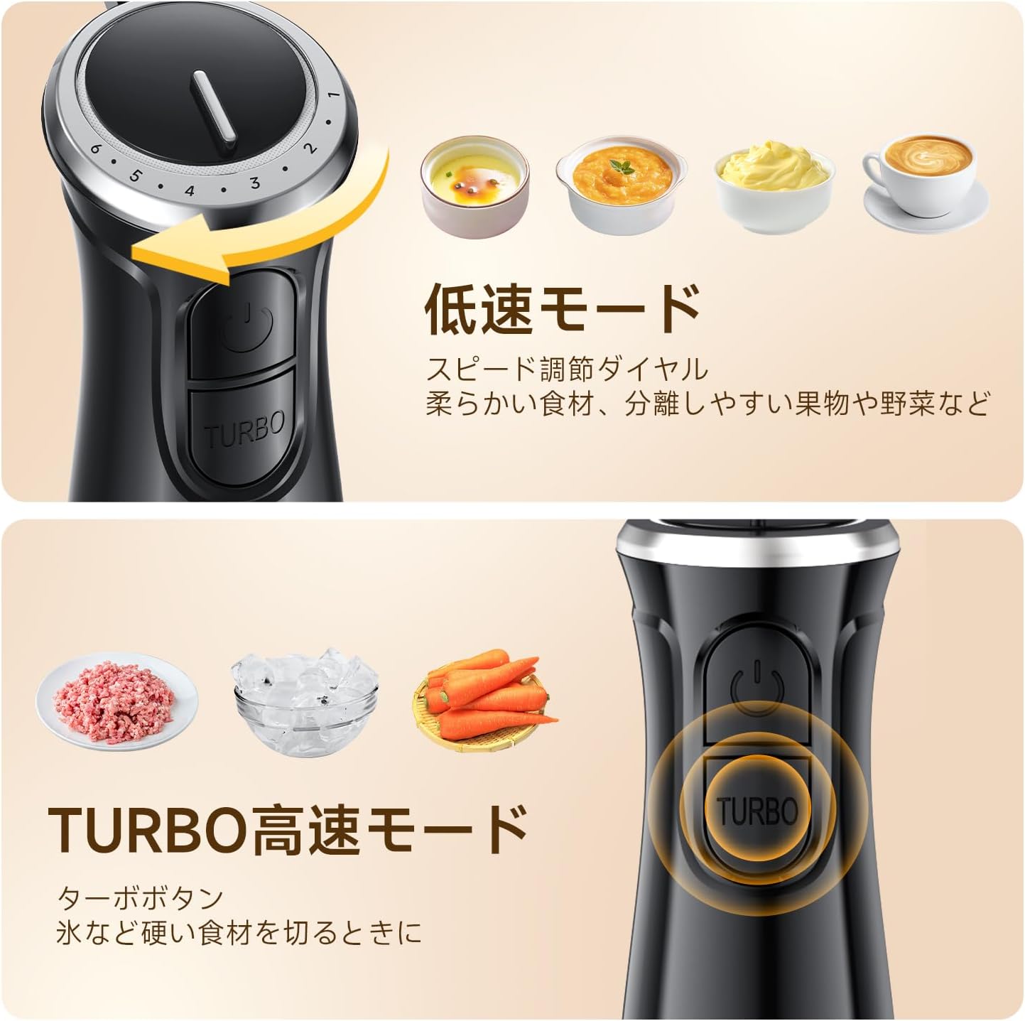 ハンドブレンダー 1台6役 800W 電動ミキサー 離乳食・フードプロセッサー (ブラック)