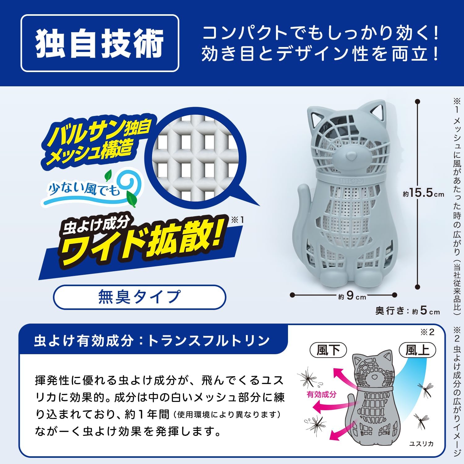 虫よけ効果1年 バルサン 虫こないもん 3WAY (ネコ) 吊る・貼る・置く用