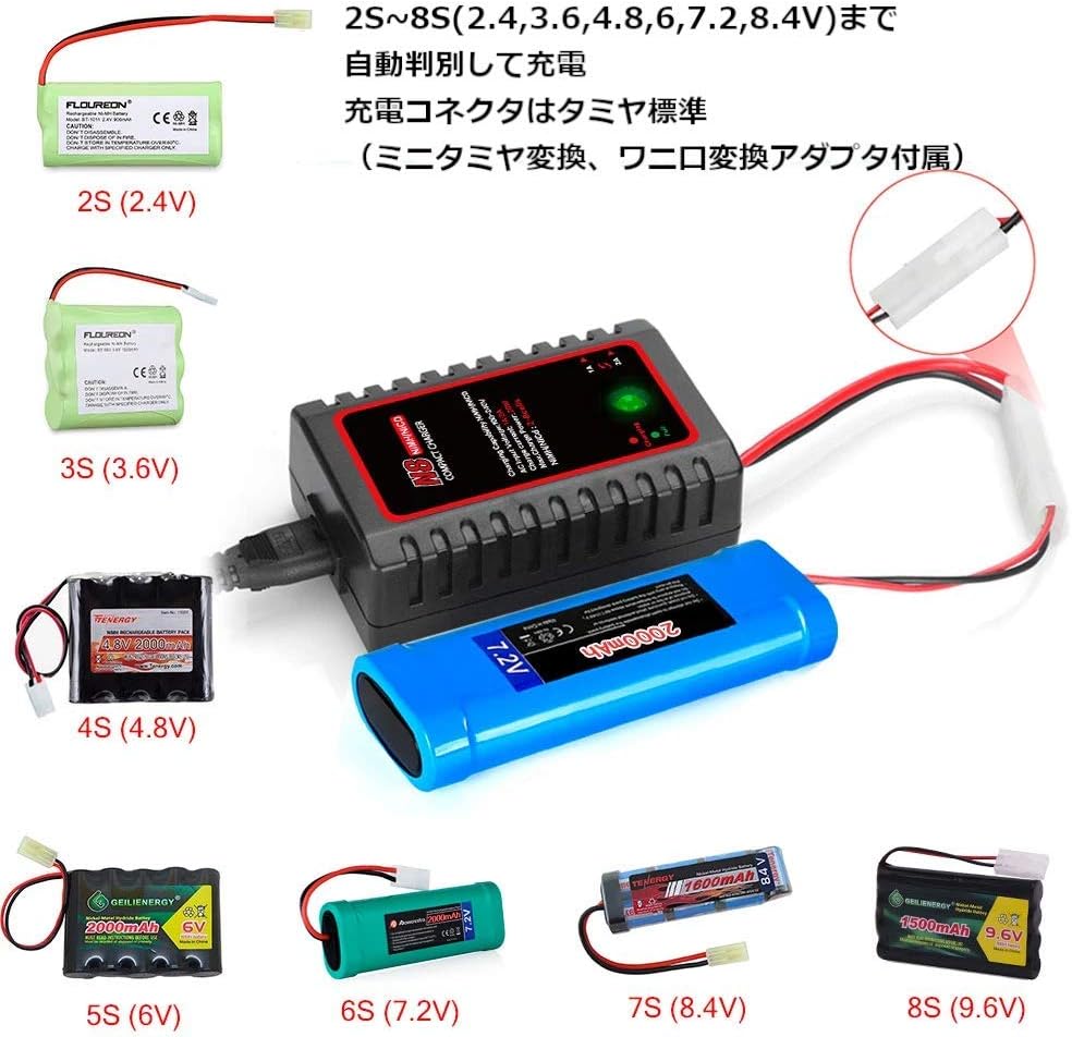 急速充電ニッケル水素バッテリー充電器 2.4V-9.6V対応 サバゲー・RCカー用