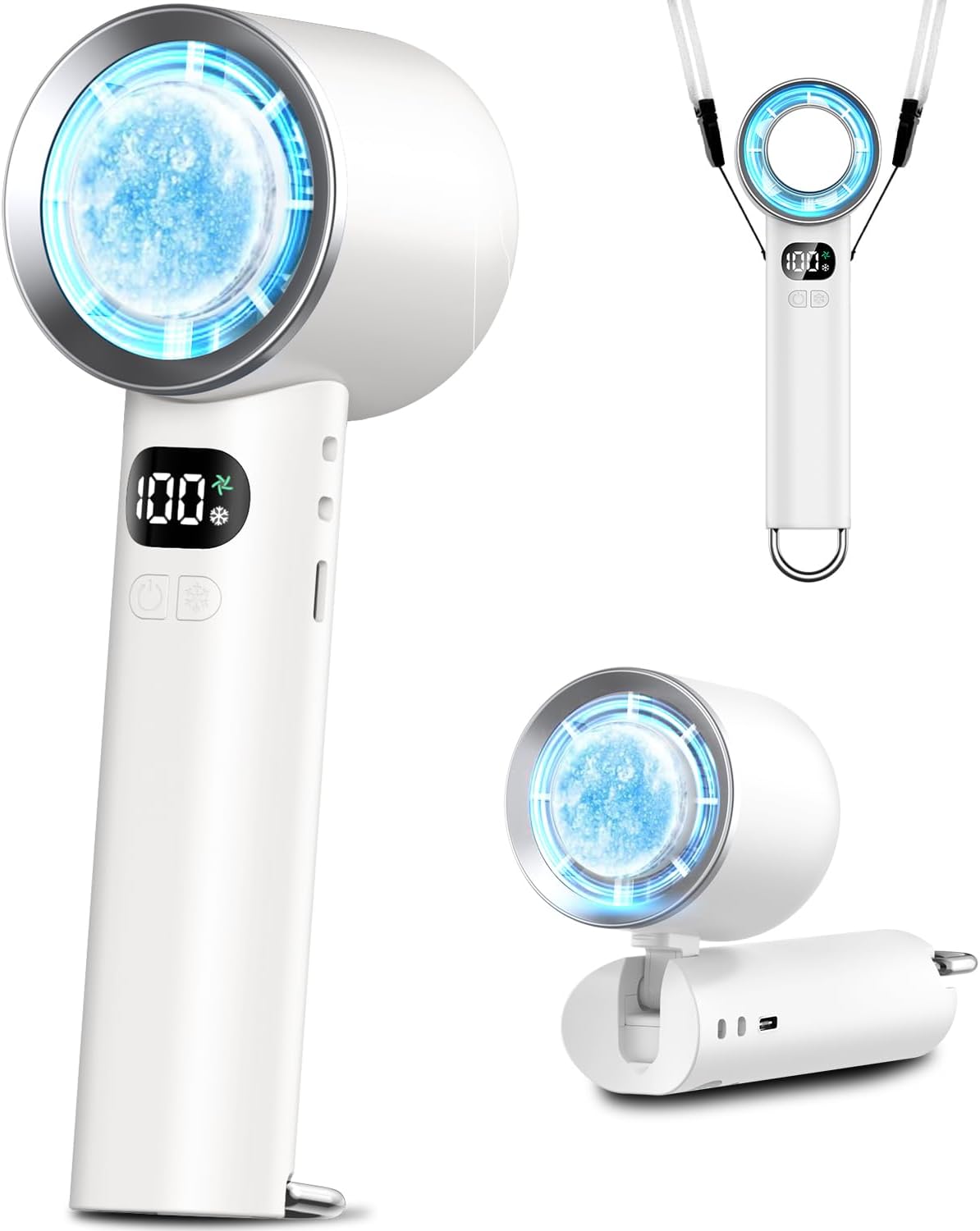携帯扇風機 6800mAh大容量 USB充電式 冷感プレート搭載 - 熱中症対策・アウトドア用 (ホワイト)
