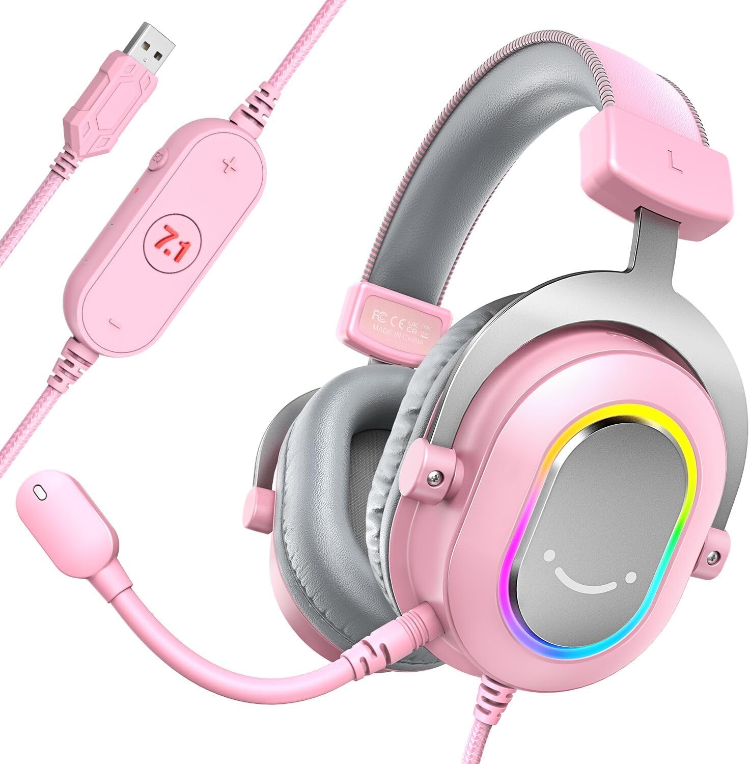 FIFINE 7.1chサラウンドゲーミングヘッドセット PC/PS4/PS5対応 RGBライト音量調整・着脱式マイク付