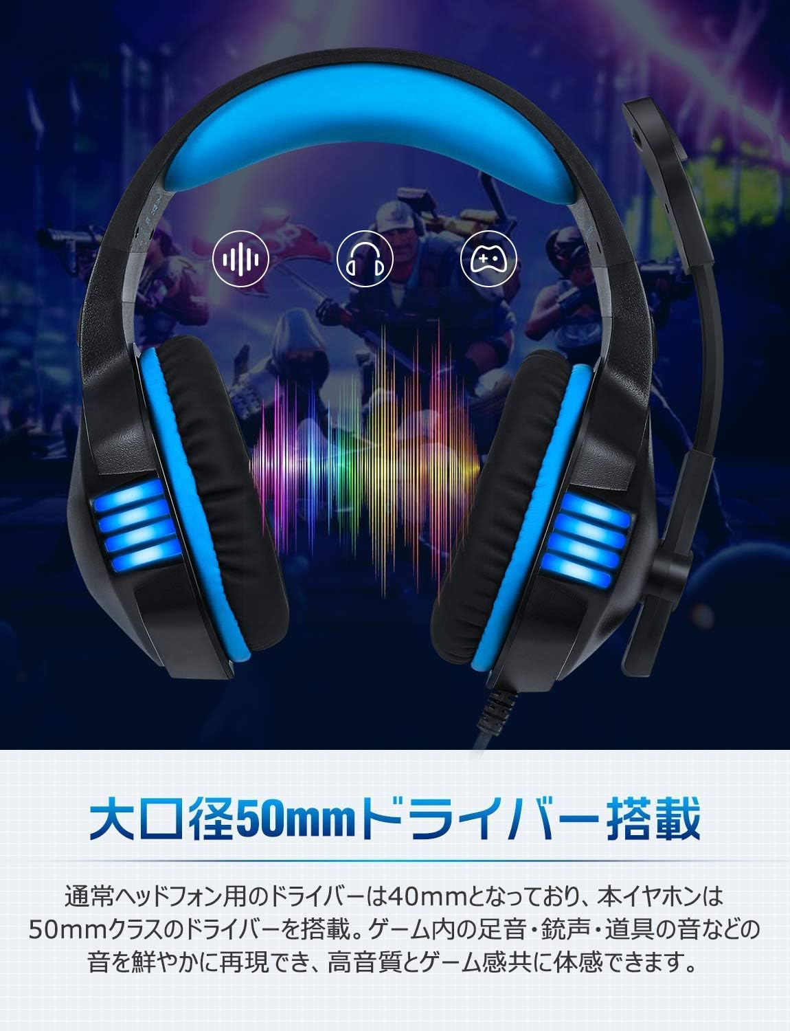 令和モデル ゲーミングヘッドセット 有線 LEDマイク付き ノイズキャンセリング 軽量男女兼用 PS4/PS5/Xbox One対応