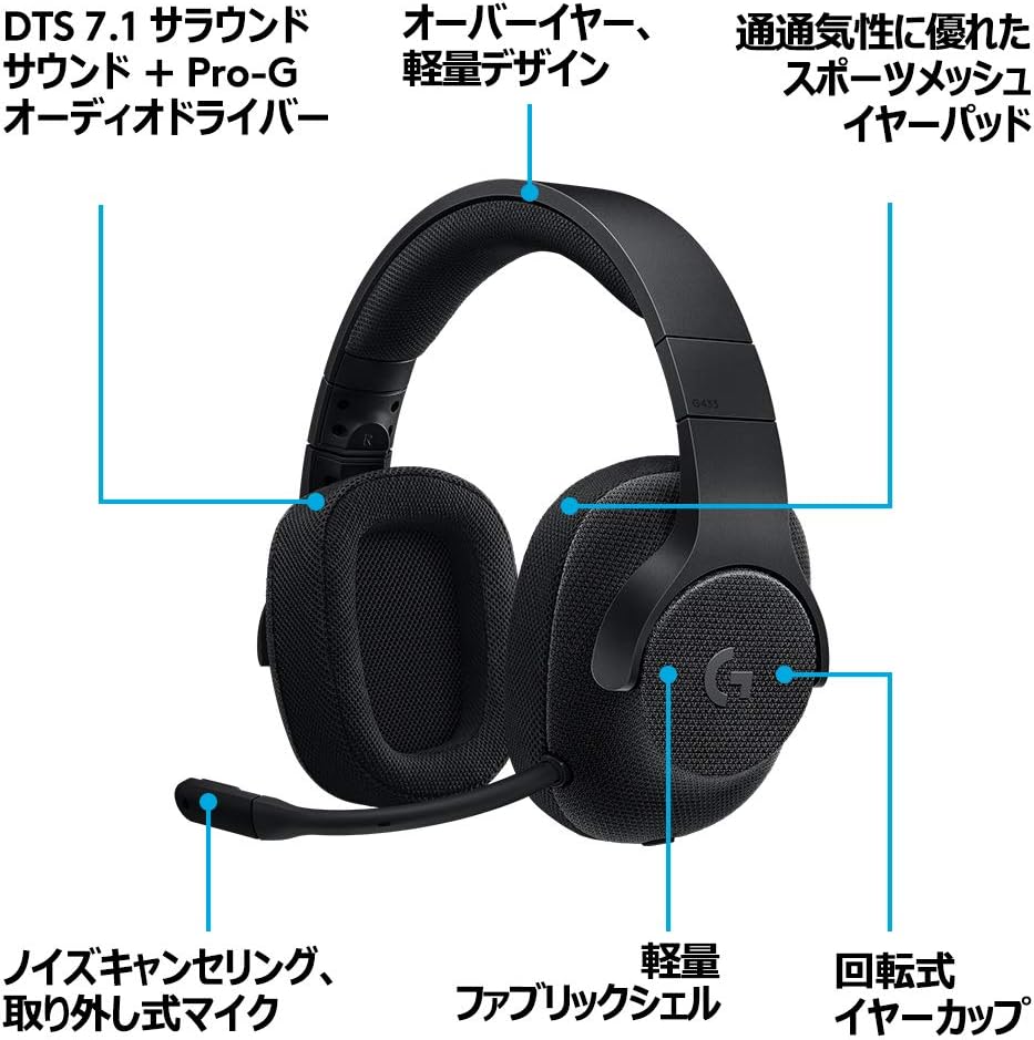 【Amazon.co.jp限定】Logicool G433BK 有線ゲーミングヘッドセット - Dolby 7.1ch対応、ノイズキャンセリング、軽量・着脱式マイク付き