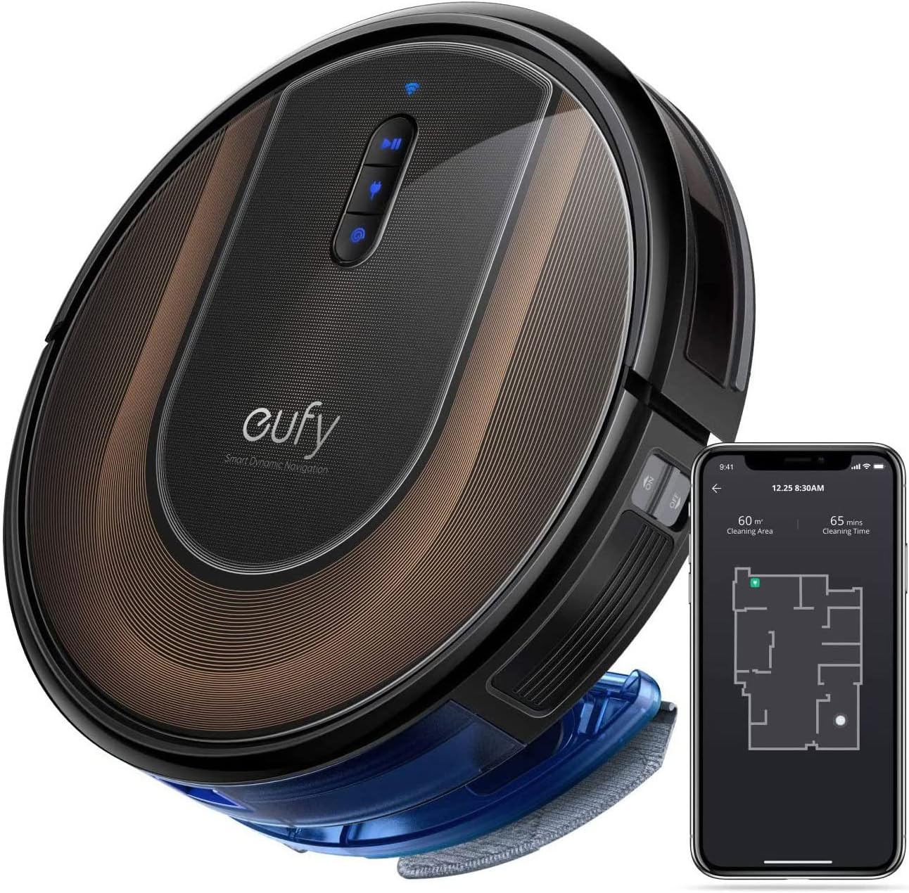Eufy RoboVac G30 Hybrid ロボット掃除機【Wi-Fi対応・吸引・水拭き両用・超薄型・強力吸引】ブラック