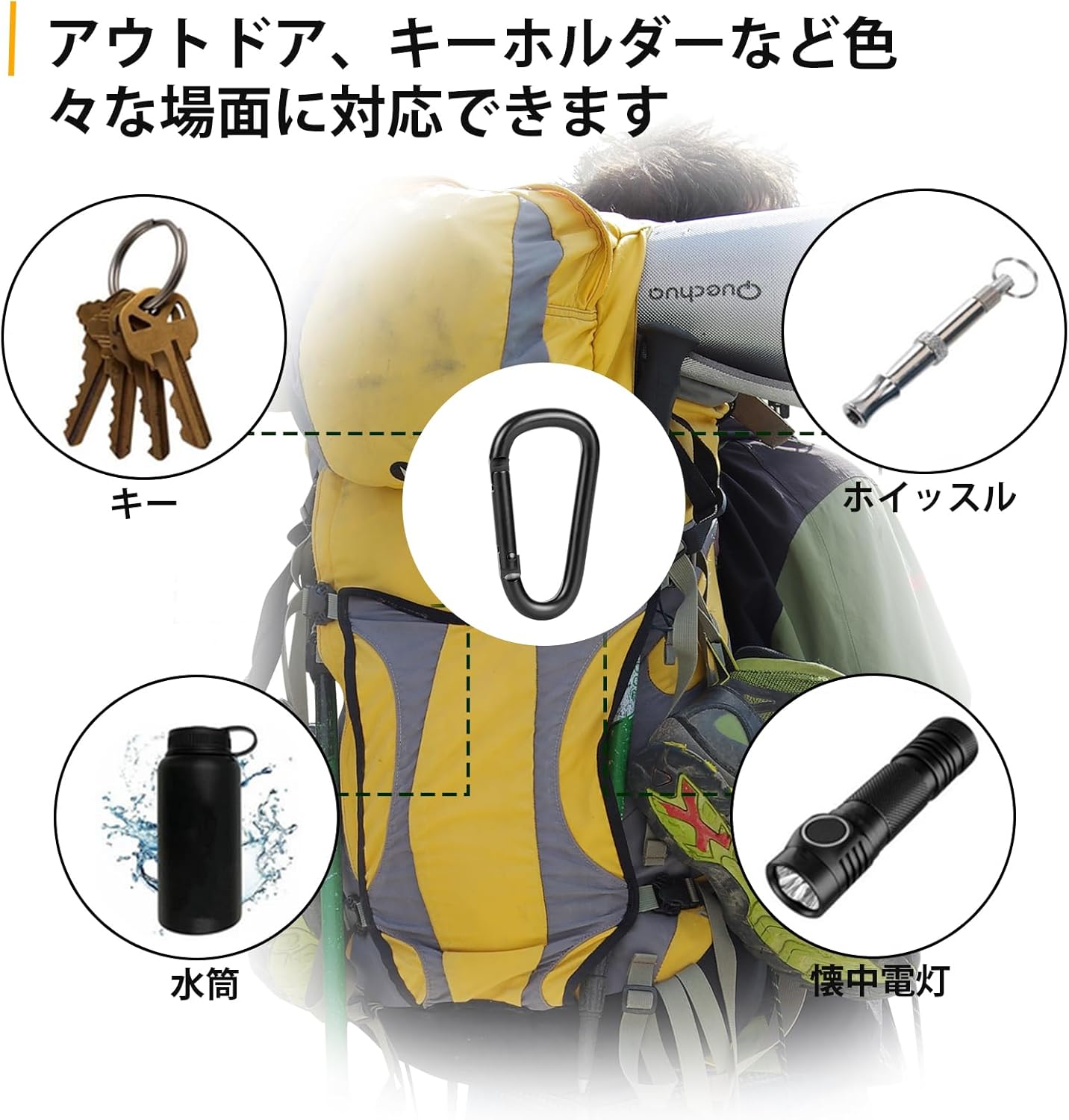 超軽量錆びない大型カラビナ10個セット - アウトドア・ガイロープ用 7.5cm高強度