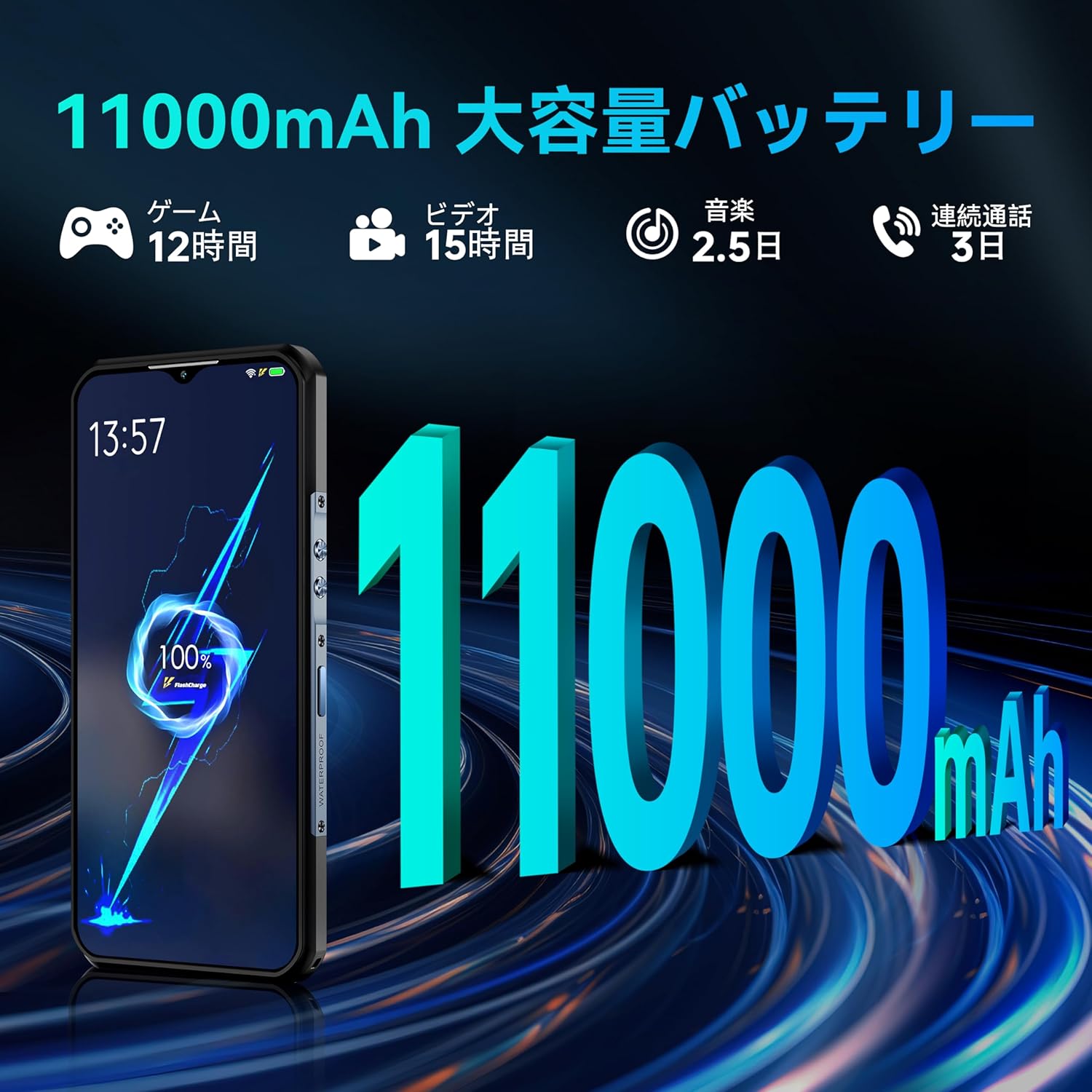 OUKITEL WP35 5Gタフネススマホ 11000mAh大容量バッテリー 24GB RAM+256GB ROM 防水防塵耐衝撃 64MPカメラ Android14 SIMフリー 6.6インチ 2.4K画面