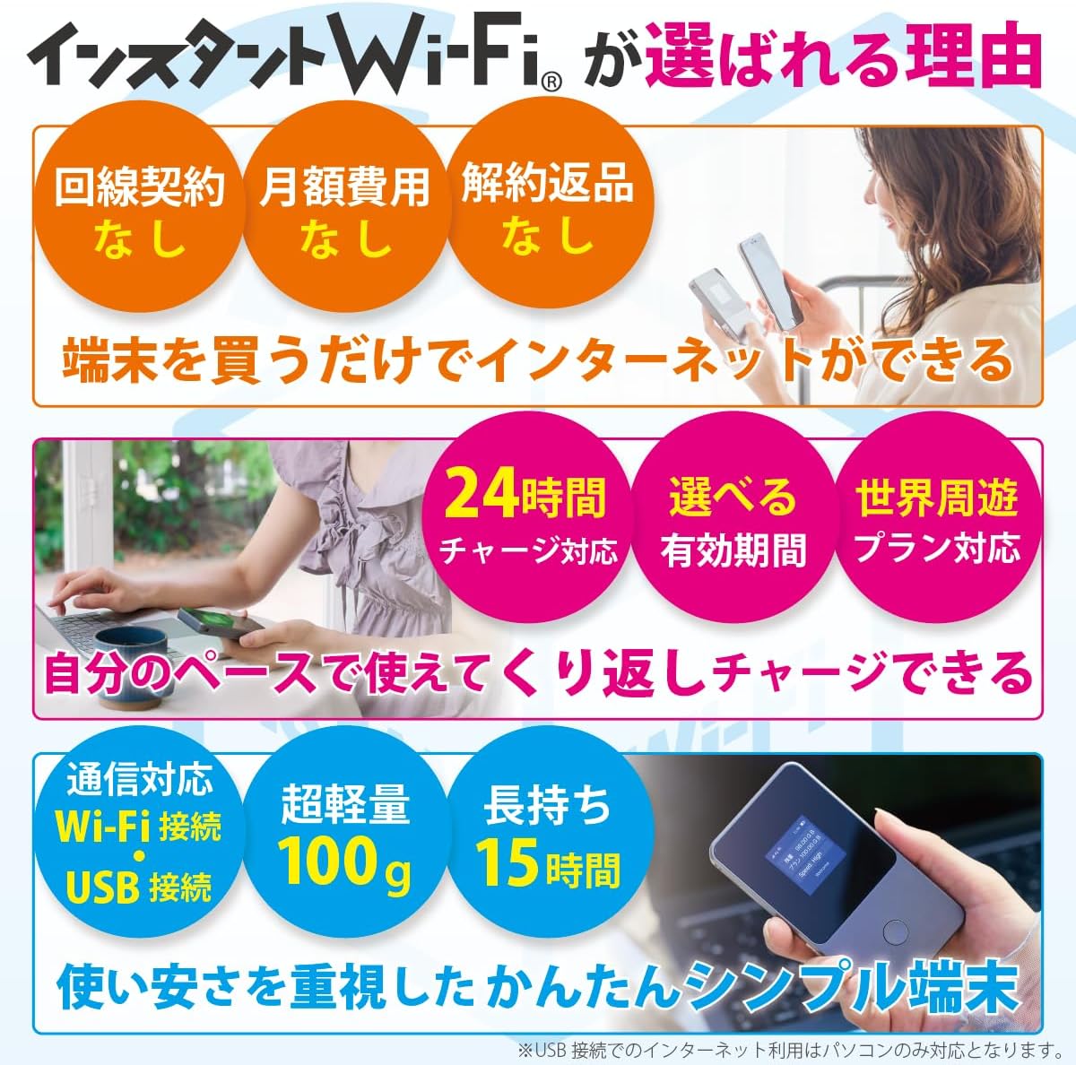 プレゼント用インスタントWi-Fi 105GBプラン - 自然故障保証付きポケットWiFi、契約不要、プリペイド型