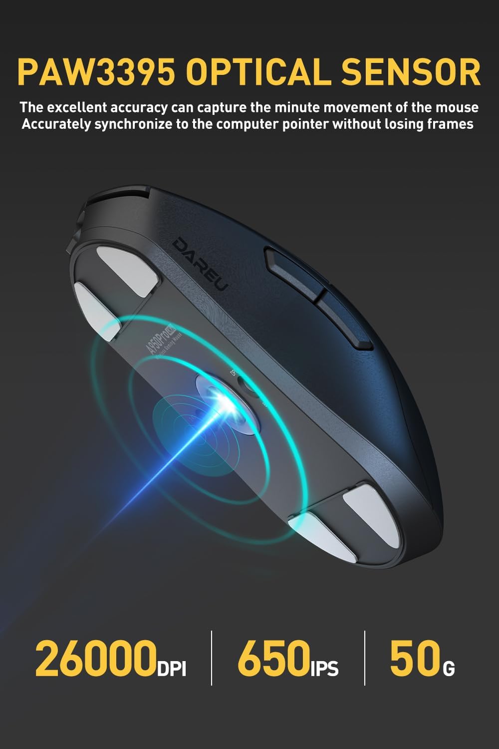 DAREU A950PRO ワイヤレスゲーミングマウス 55g 超軽量 PAW3395センサー 26000DPI【1年保証】