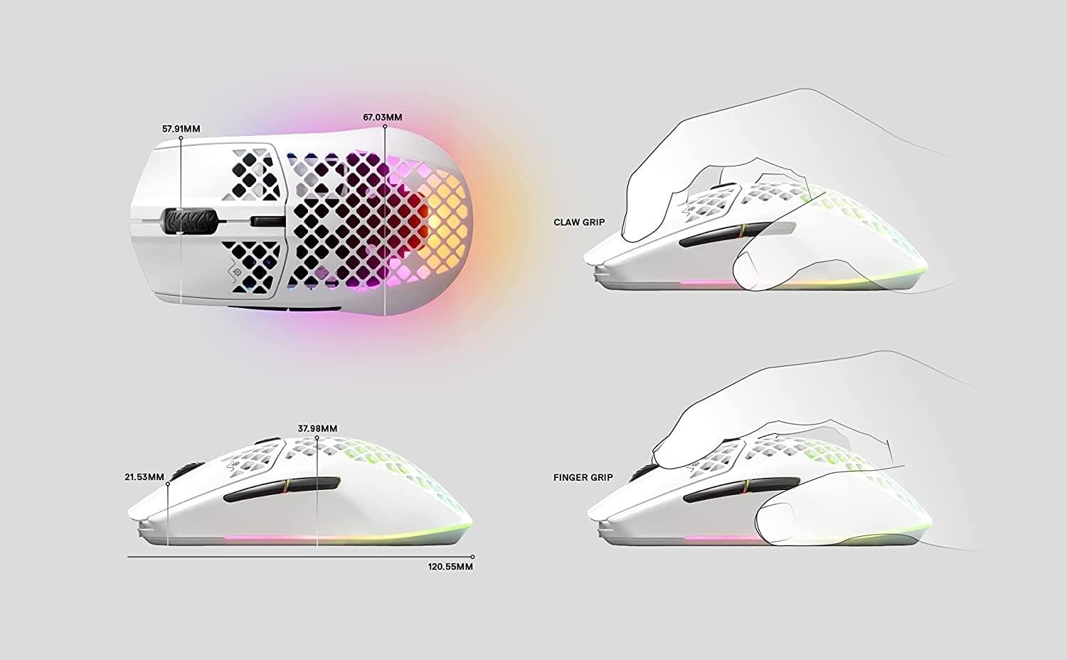 超軽量無線ゲーミングマウス SteelSeries Aerox 3 Snow - TRUEMOVE AIRセンサー搭載、防塵・防水 IP54規格