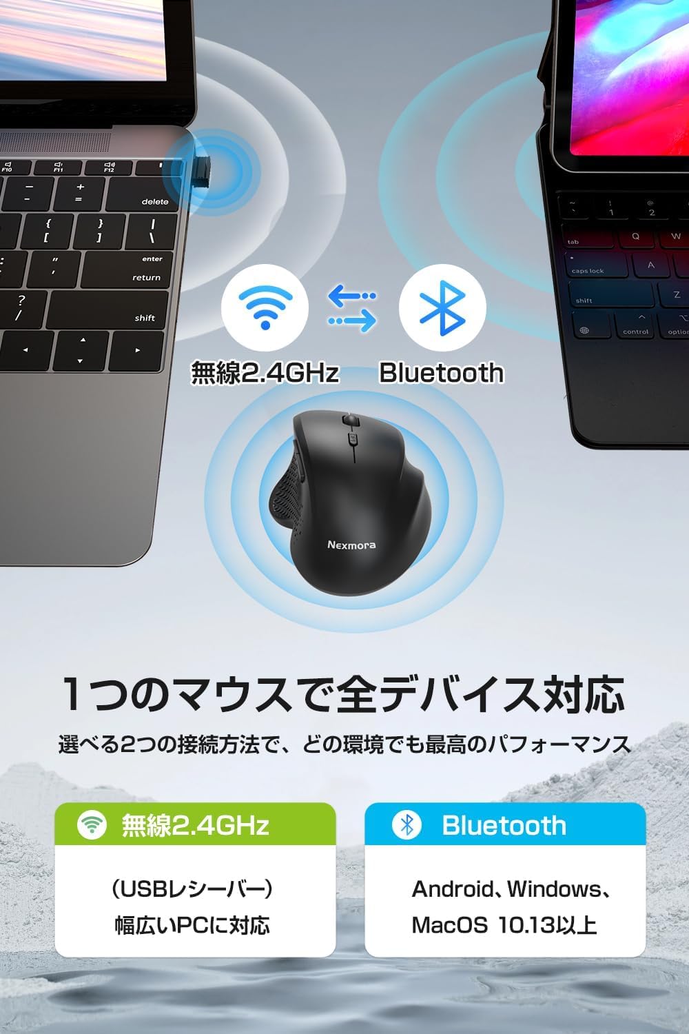静音Bluetoothワイヤレスマウス 5ボタン・軽量設計・3段階DPI切替・Type-C充電式