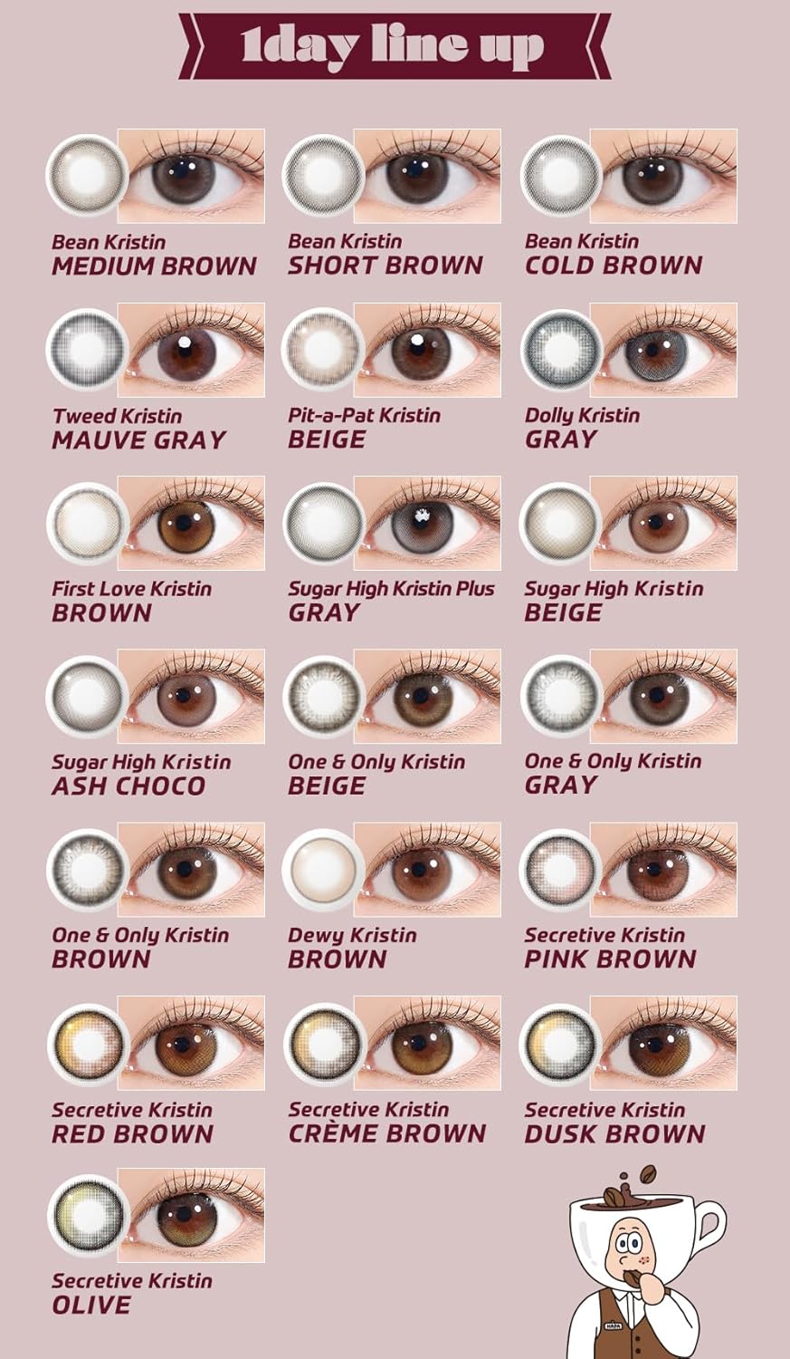 1dayカラコン Hapa Kristin グレー 10枚入り ワンデー 度あり・なし 14.2mm