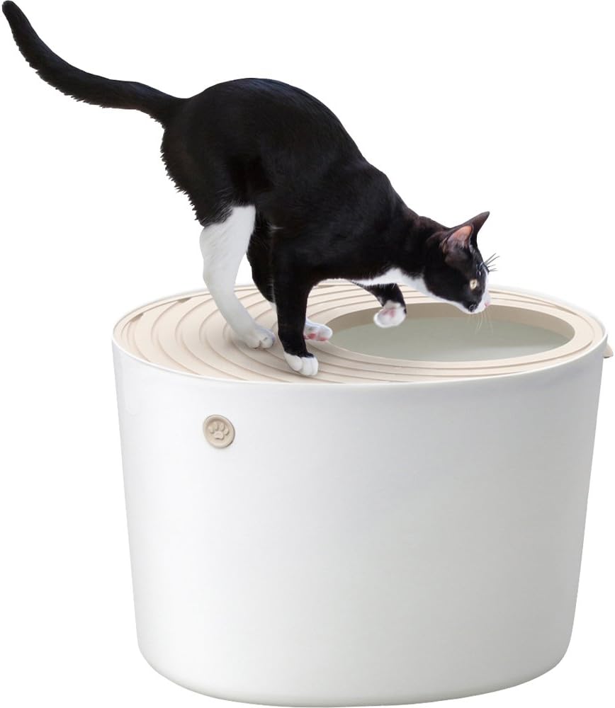 猫 トイレ 本体 上から入れる (飛び散らない) ホワイト レギュラーサイズ