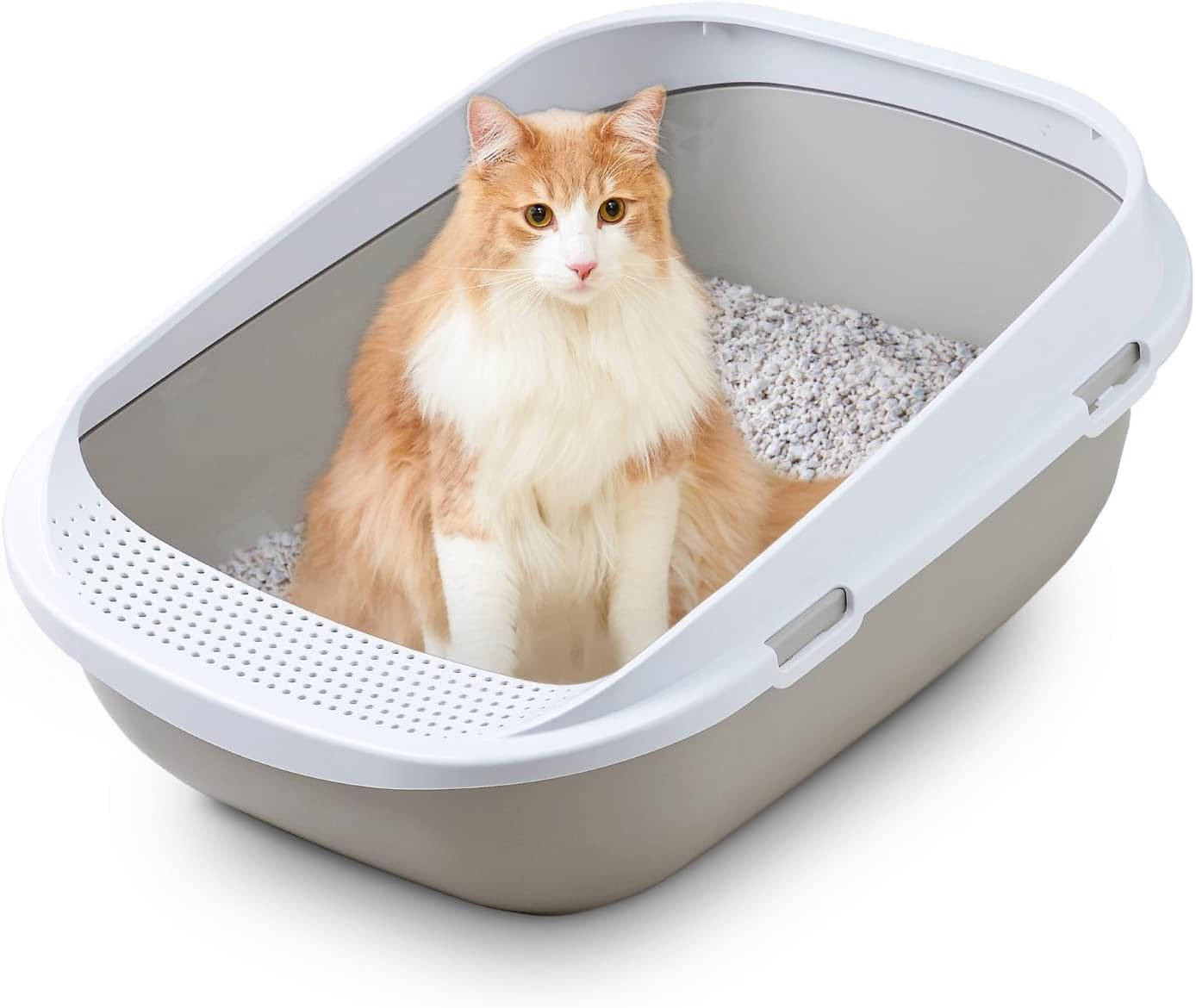大きい猫用トイレ メガトレー グレー 飛び散り防止カバー付き サイズ：幅48×奥65×高28.5cm