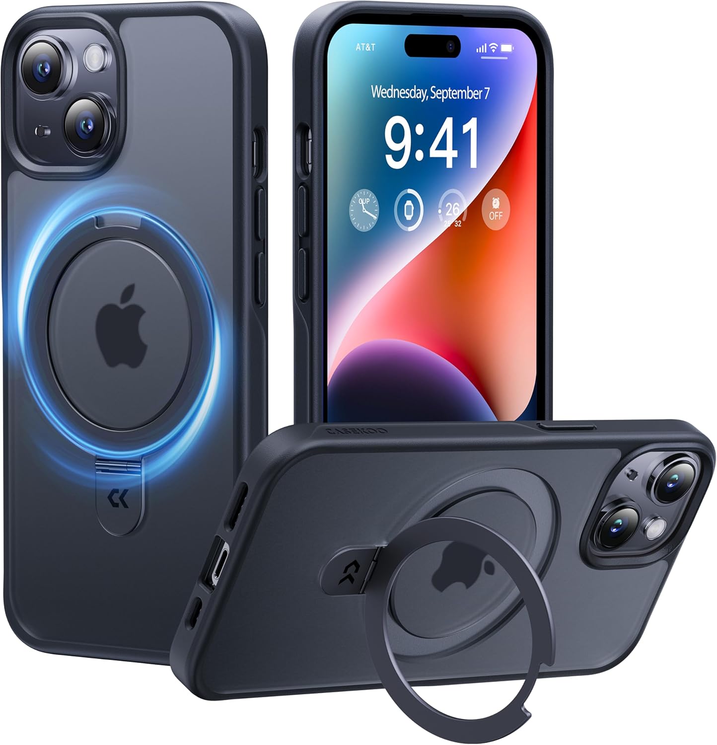 iPhone 15用 4in1耐衝撃ケース 超強磁力・マット仕上げ・ワイヤレス充電対応（ブラック）